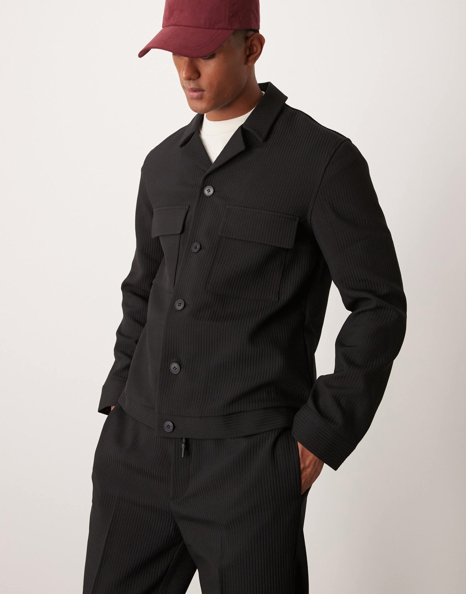 ASOS DESIGN smart co - ord shirt jacket in black rib - ASOS Sample Sale