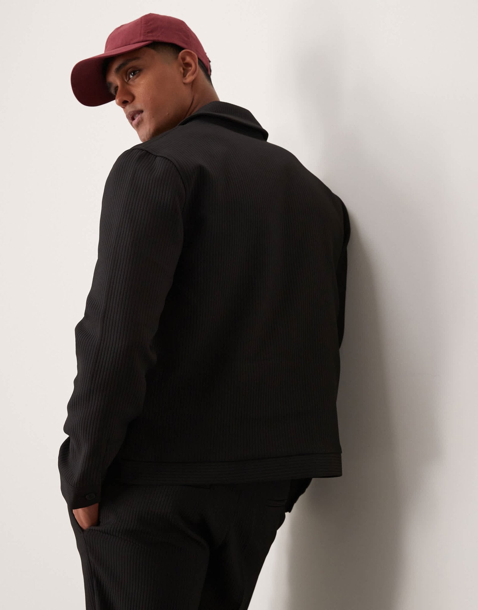 ASOS DESIGN smart co - ord shirt jacket in black rib - ASOS Sample Sale