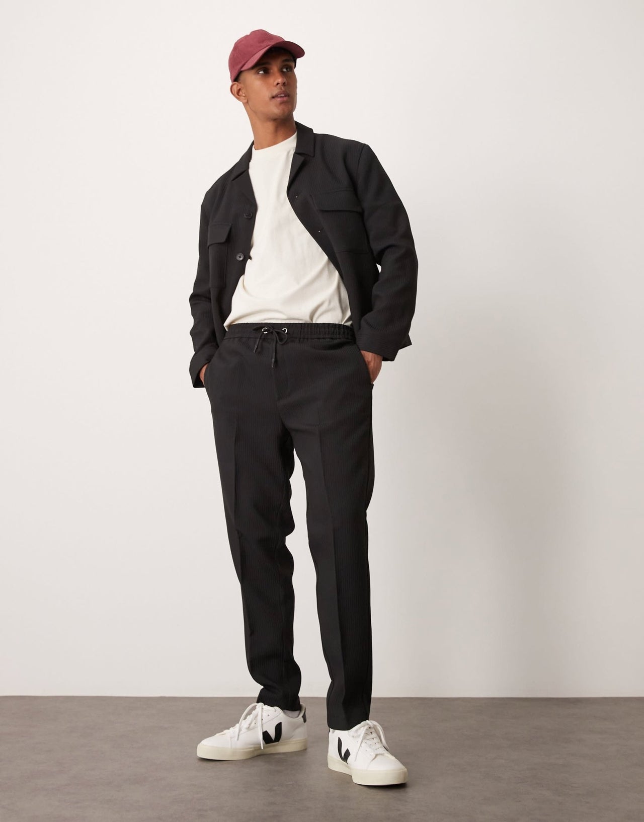ASOS DESIGN smart co - ord shirt jacket in black rib - ASOS Sample Sale