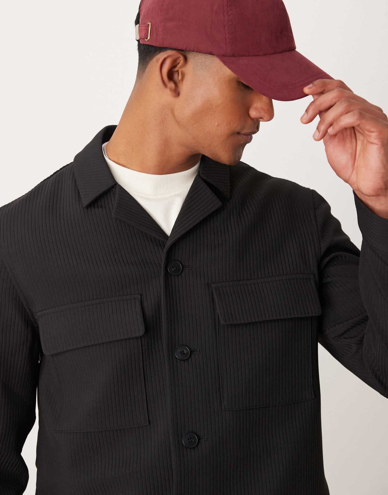 ASOS DESIGN smart co - ord shirt jacket in black rib - ASOS Sample Sale