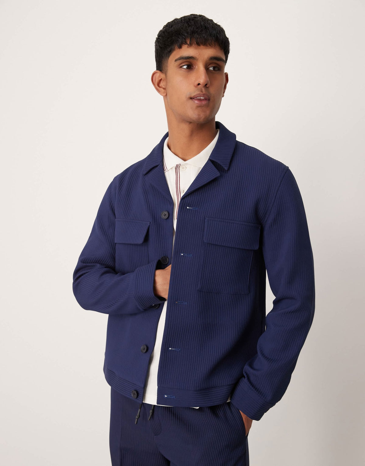 ASOS DESIGN smart co - ord shirt jacket in navy rib - ASOS Sample Sale