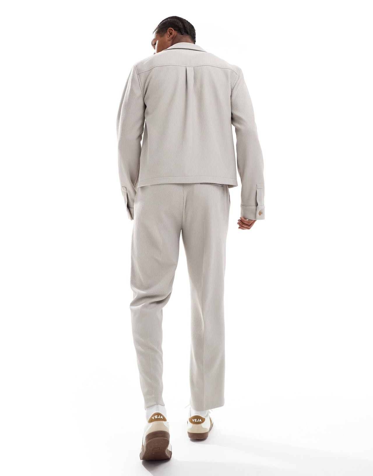 ASOS DESIGN smart co - ord slim fit textured rib trousers in stone - ASOS Sample Sale
