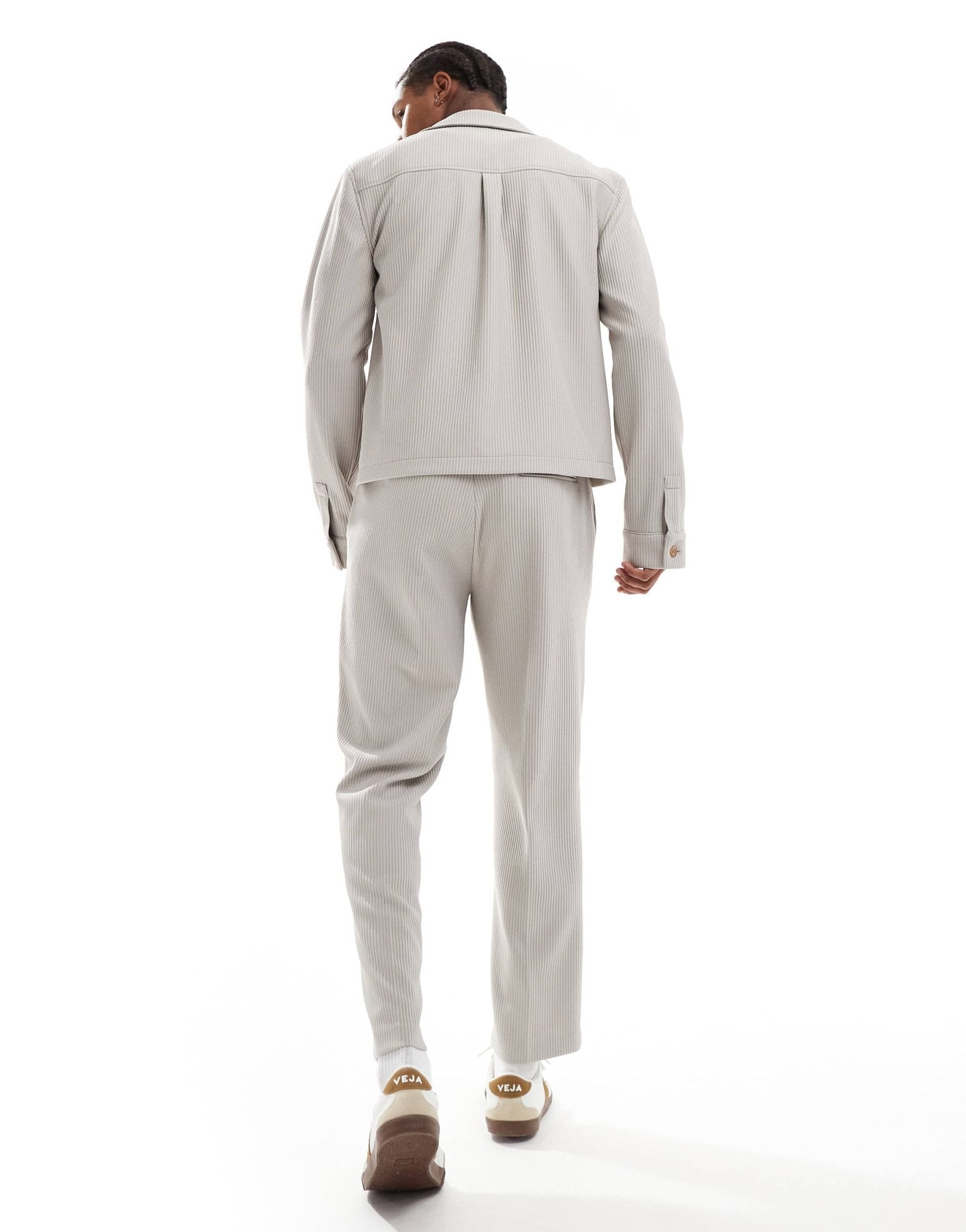 ASOS DESIGN smart co - ord slim fit textured rib trousers in stone - ASOS Sample Sale