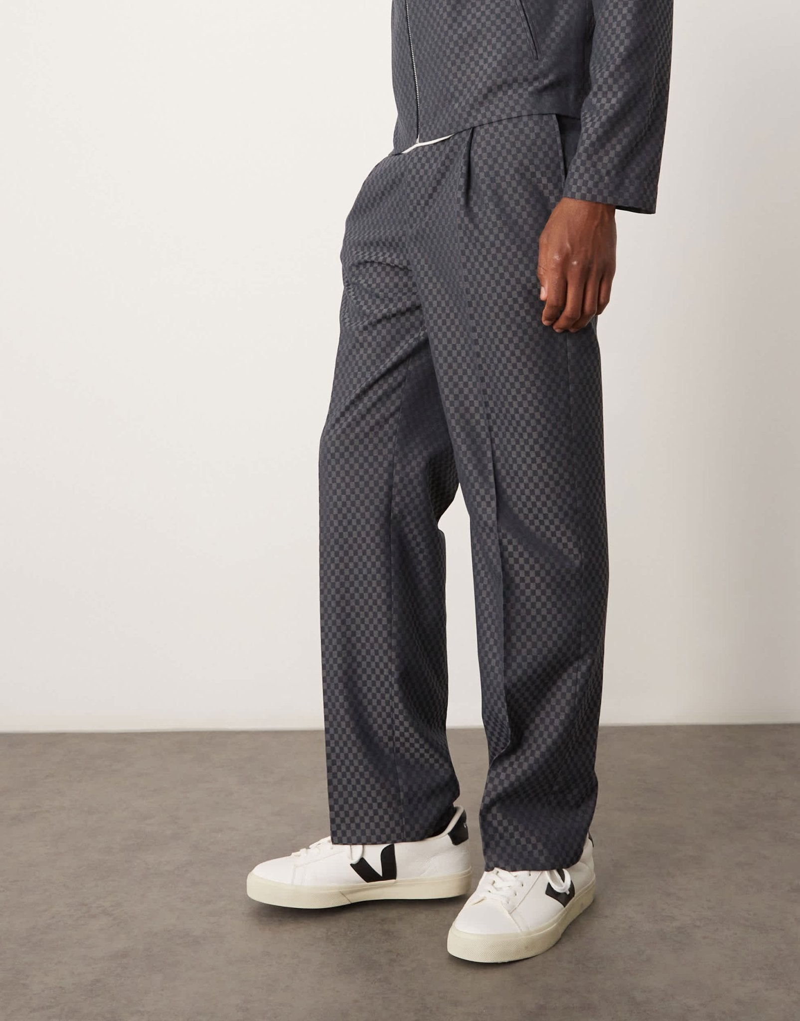 ASOS DESIGN smart co - ord straight leg trousers in grey checkerboard with elasticated waist - ASOS Sample Sale