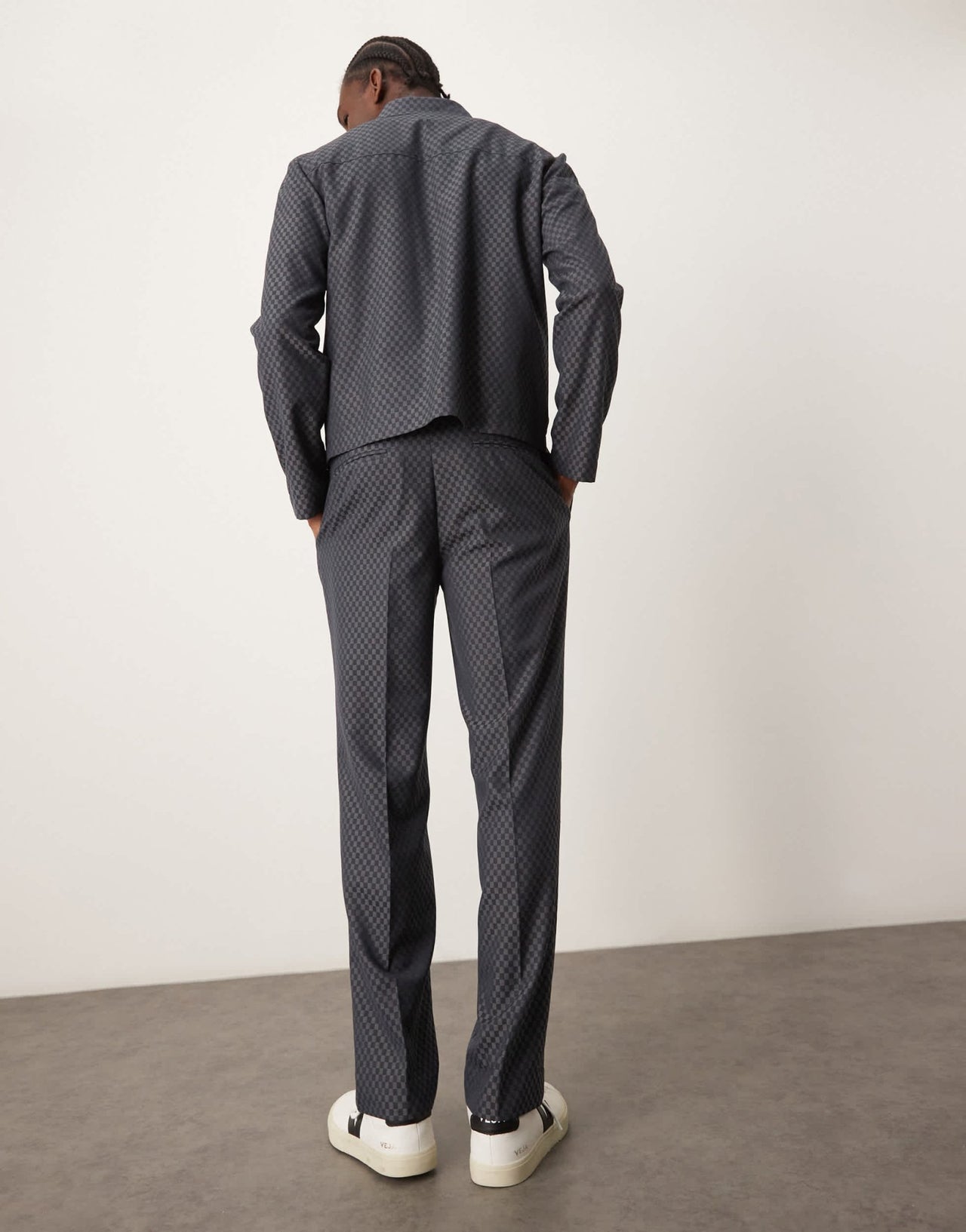 ASOS DESIGN smart co - ord straight leg trousers in grey checkerboard with elasticated waist - ASOS Sample Sale