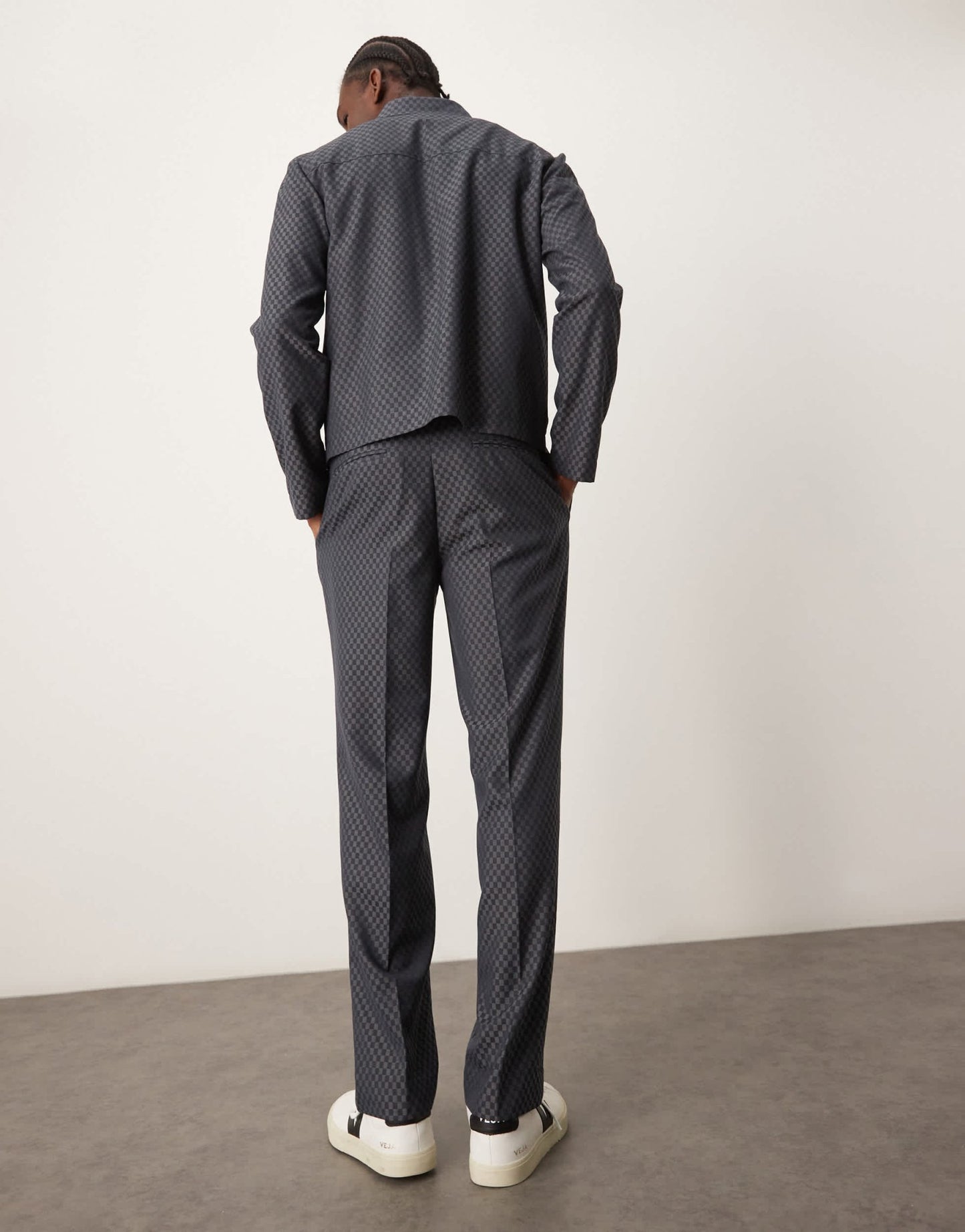 ASOS DESIGN smart co - ord straight leg trousers in grey checkerboard with elasticated waist - ASOS Sample Sale