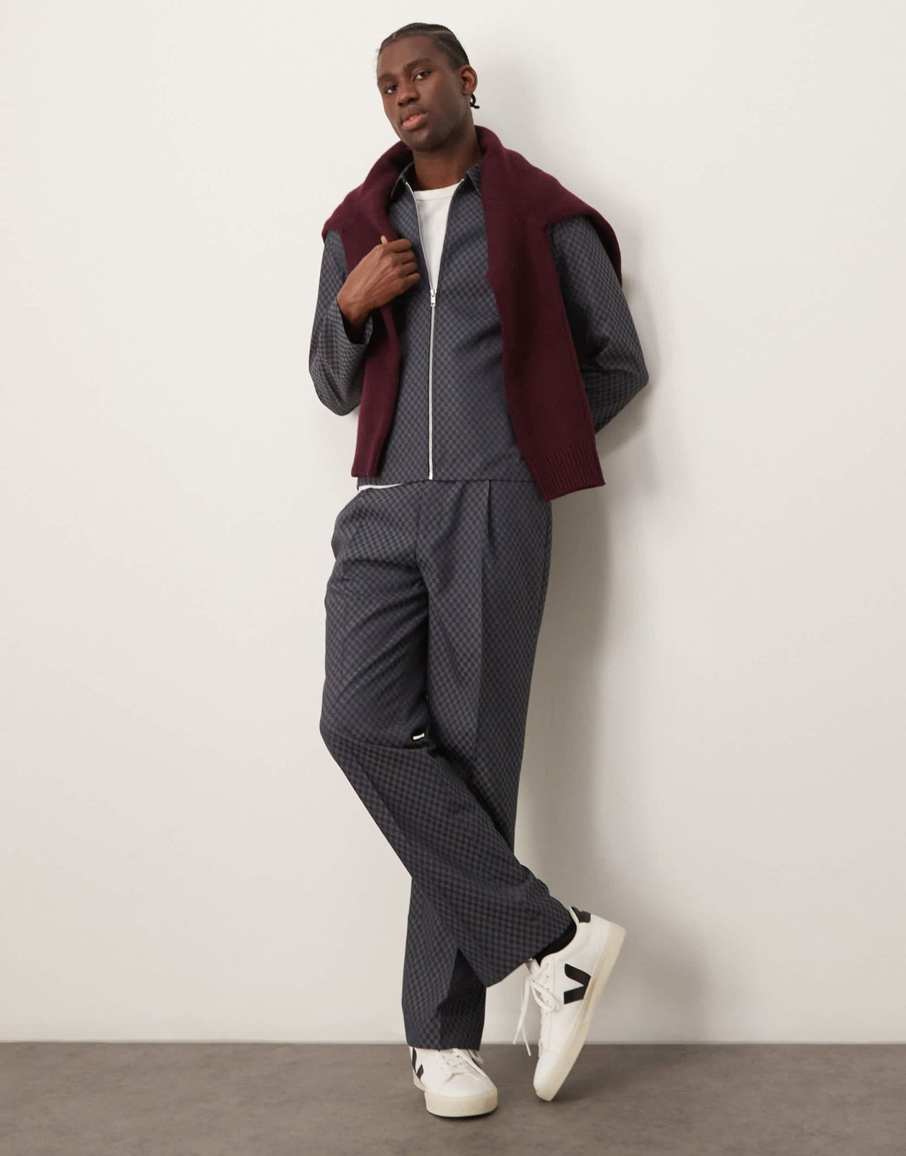ASOS DESIGN smart co - ord straight leg trousers in grey checkerboard with elasticated waist - ASOS Sample Sale