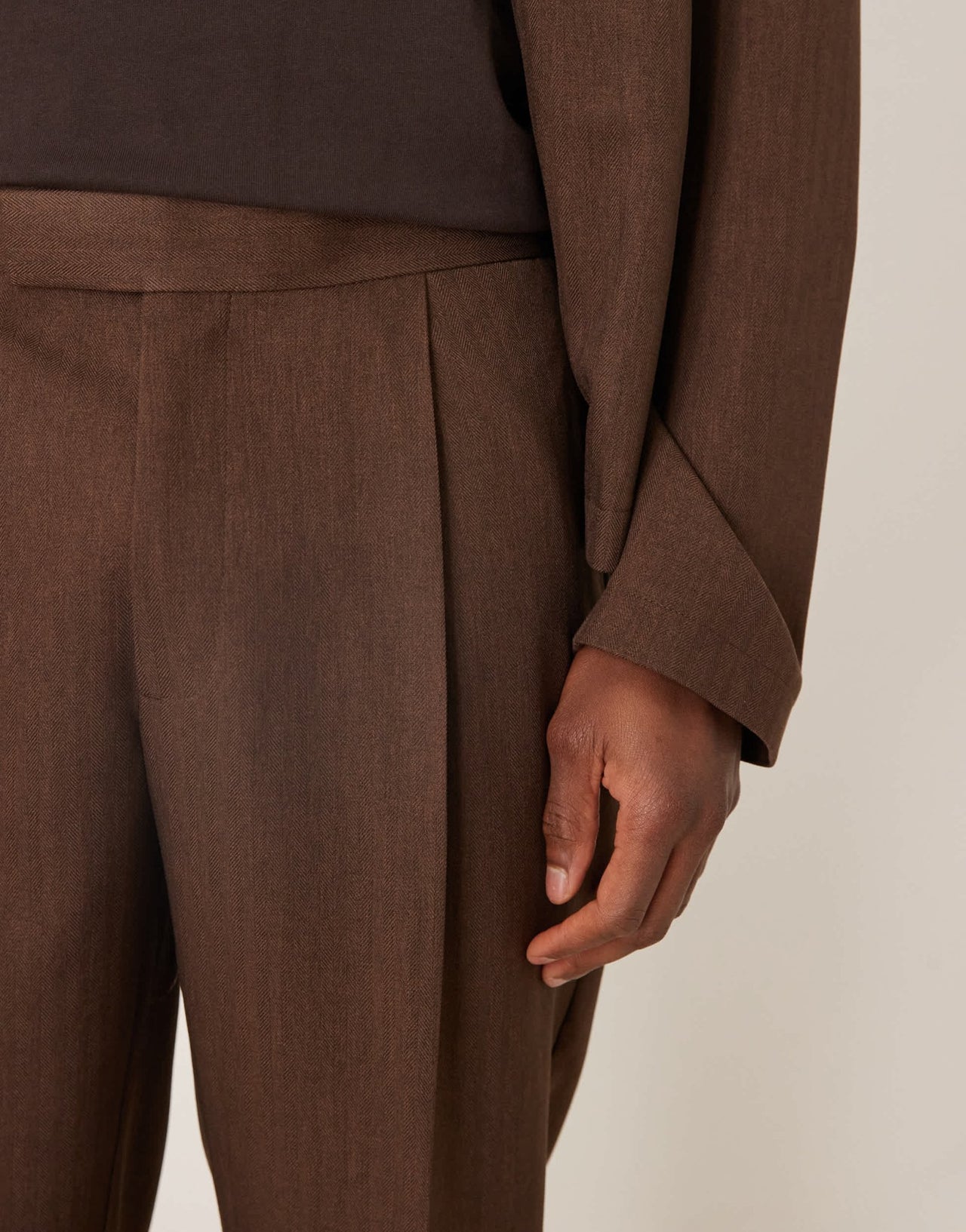 ASOS DESIGN smart co - ord tapered trousers in brown herringbone with elasticated waist - ASOS Sample Sale
