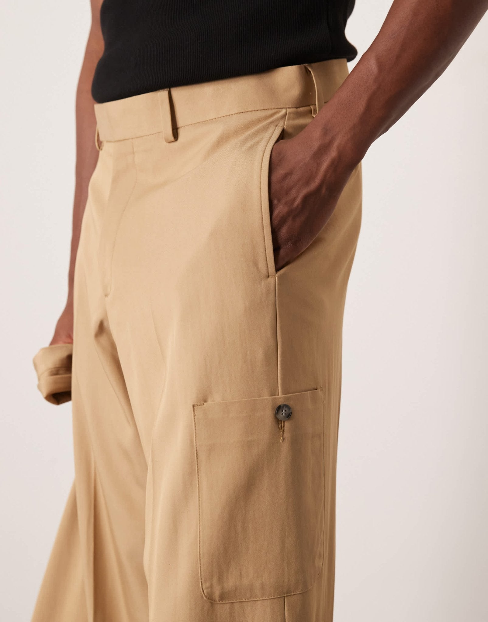 ASOS DESIGN smart co - ord wide leg cargo trousers in camel peach feel texture - ASOS Sample Sale