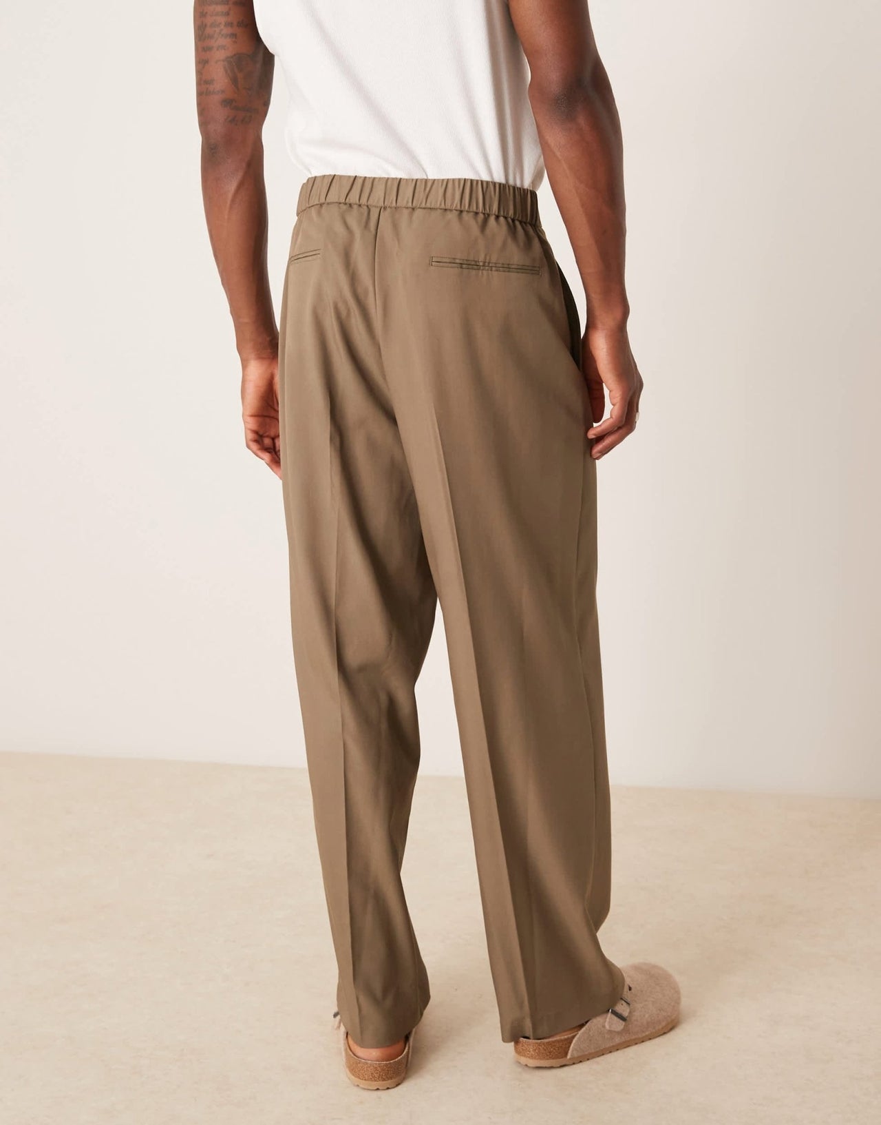 ASOS DESIGN smart co - ord wide leg trousers in khaki peach feel texture with elasticated waist - ASOS Sample Sale