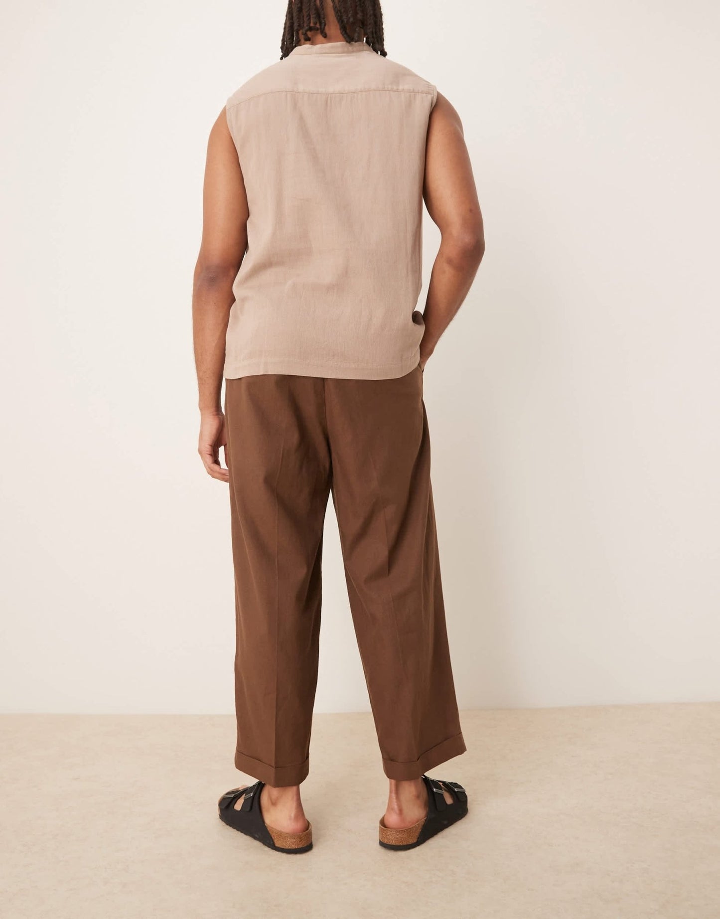 ASOS DESIGN smart cropped balloon linen blend trousers with front pleat in brown - ASOS Sample Sale