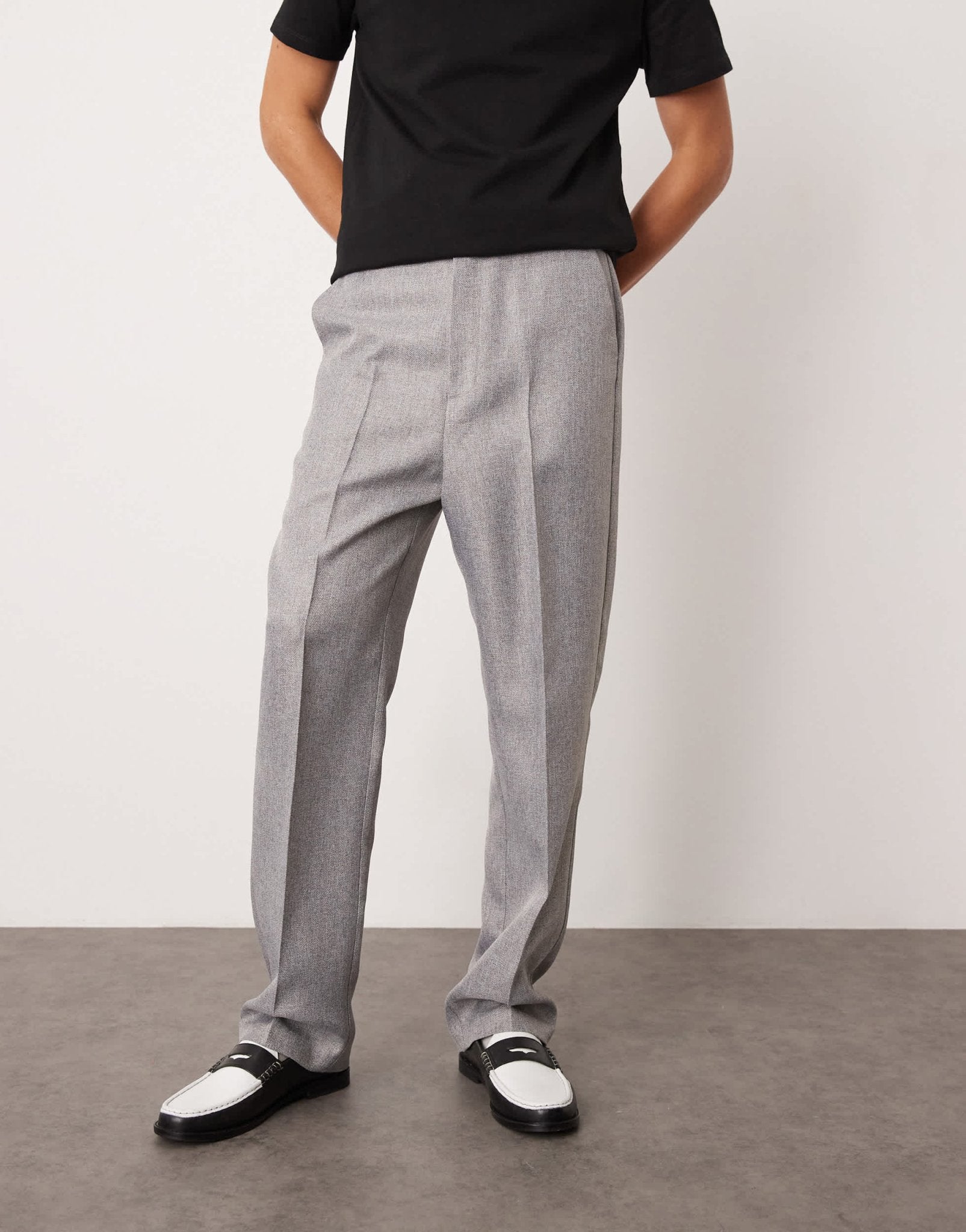 ASOS DESIGN smart high waist straight leg trousers in light grey herringbone - ASOS Sample Sale