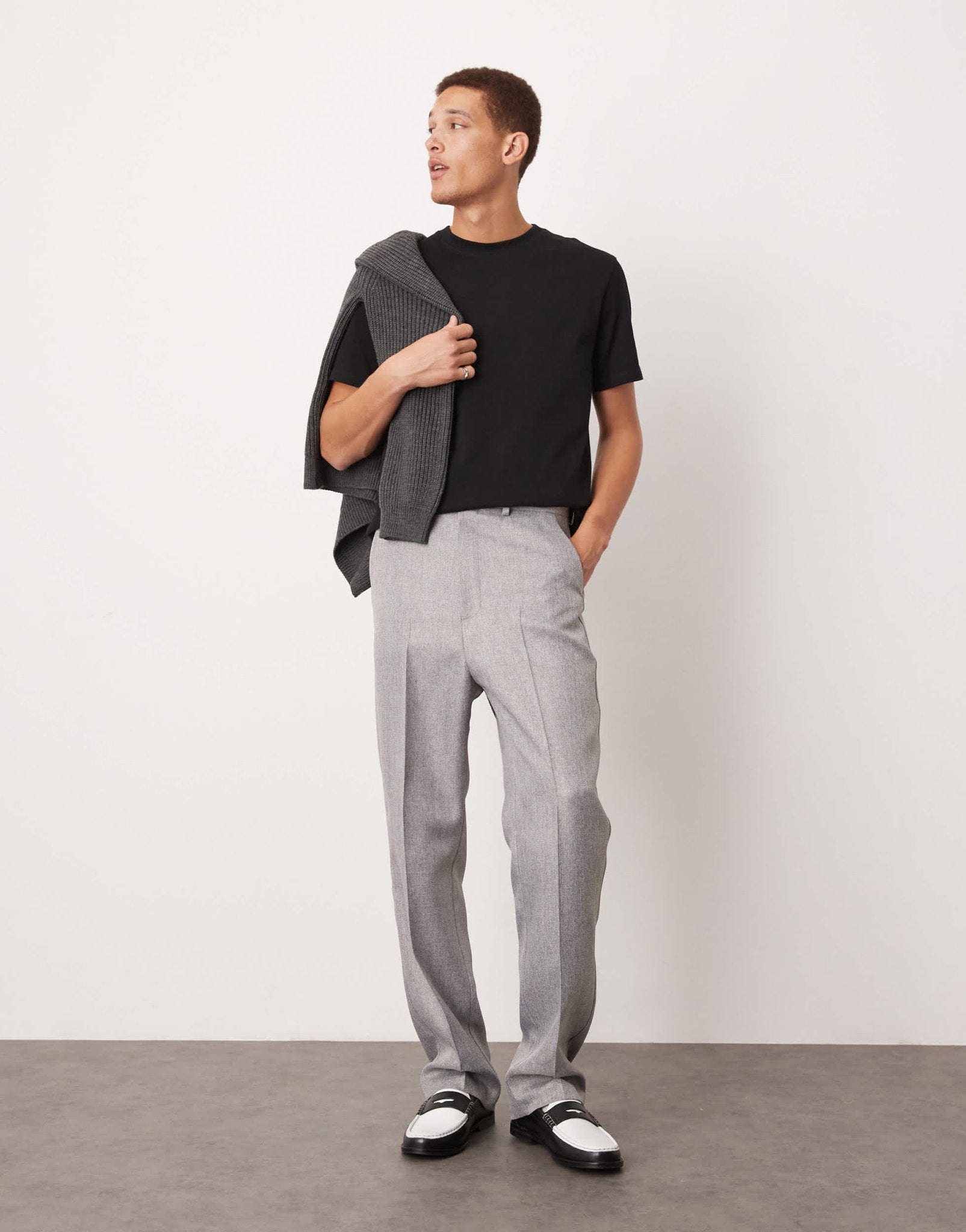 ASOS DESIGN smart high waist straight leg trousers in light grey herringbone - ASOS Sample Sale