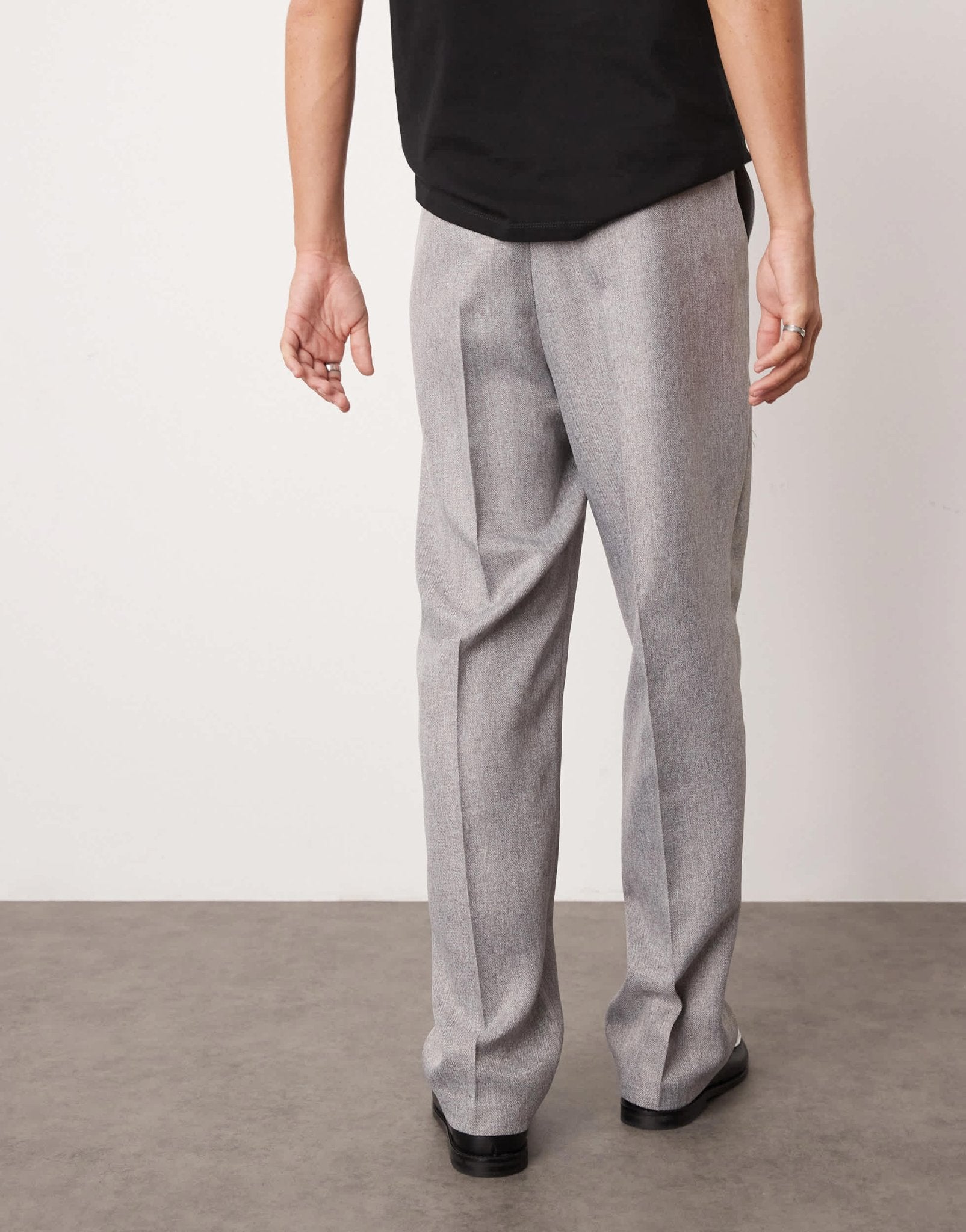 ASOS DESIGN smart high waist straight leg trousers in light grey herringbone - ASOS Sample Sale