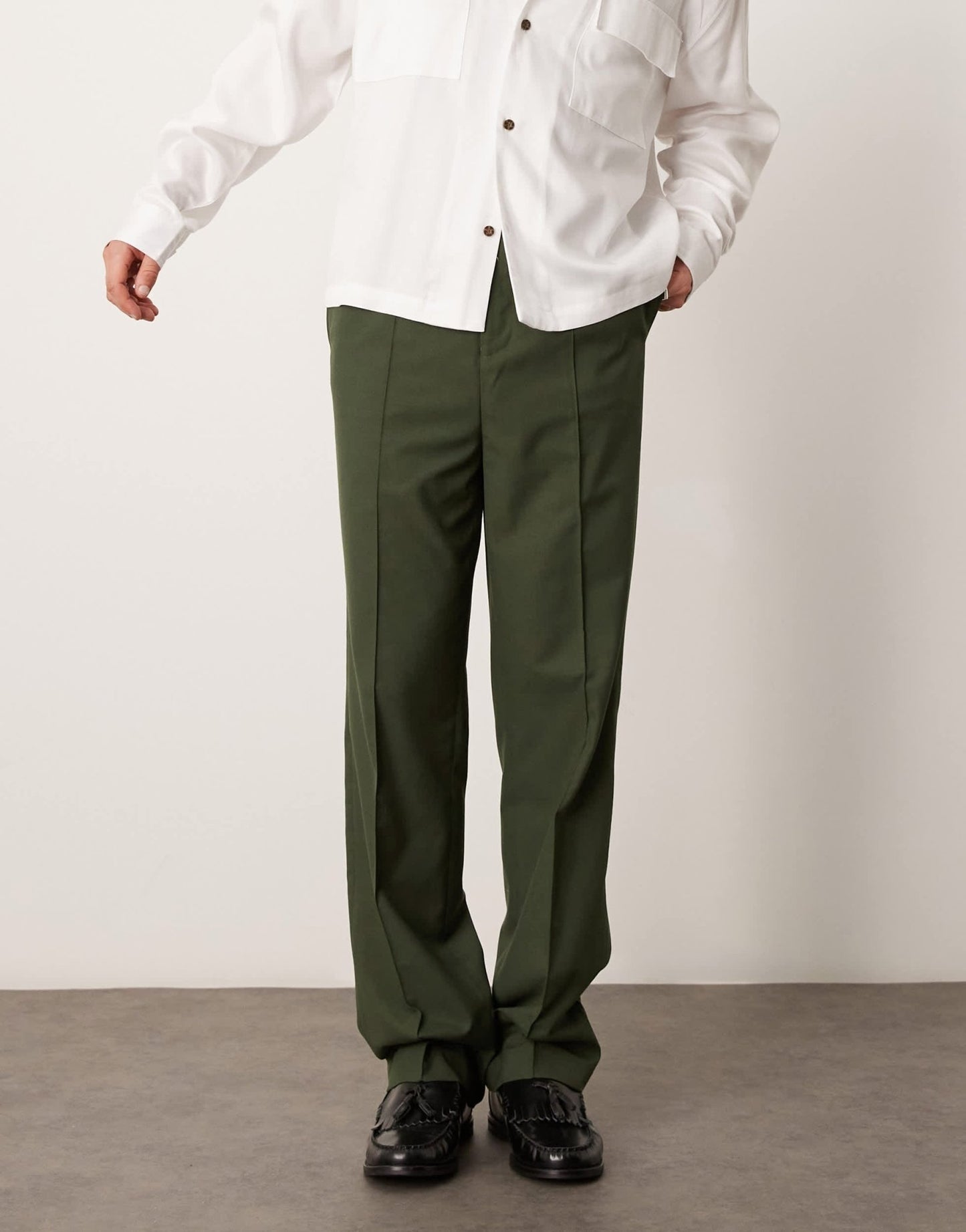 ASOS DESIGN smart high waist straight leg trousers with pintucks in dark green - ASOS Sample Sale