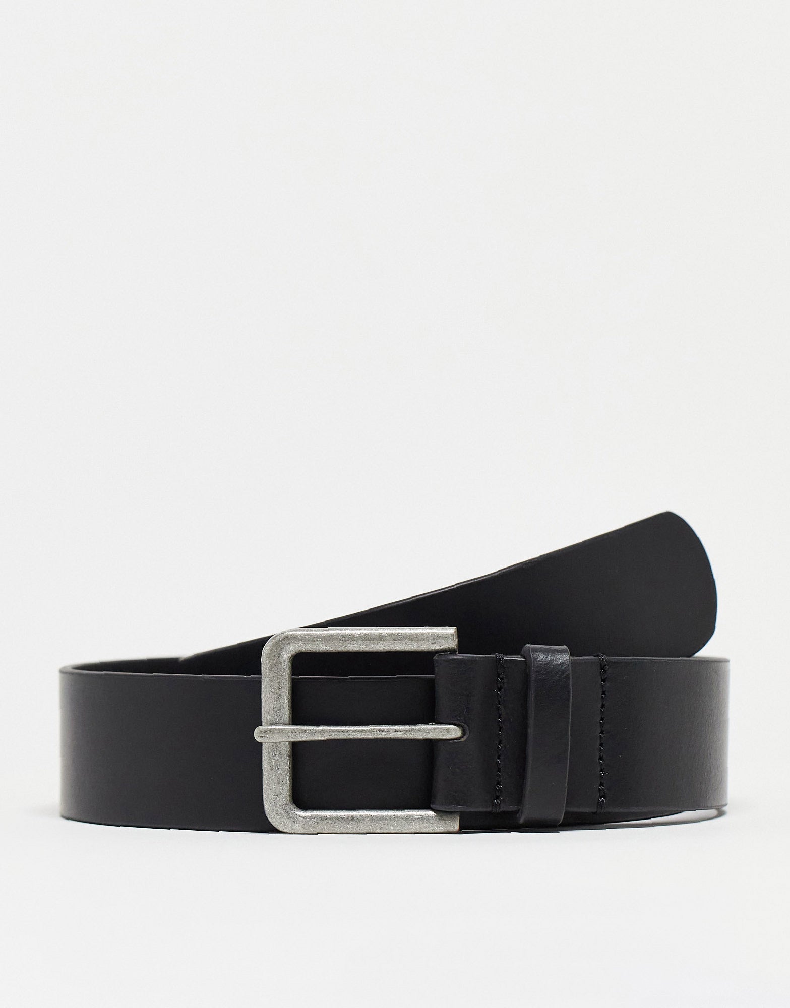 ASOS DESIGN smart leather belt with burnished silver buckle in black - ASOS Sample Sale