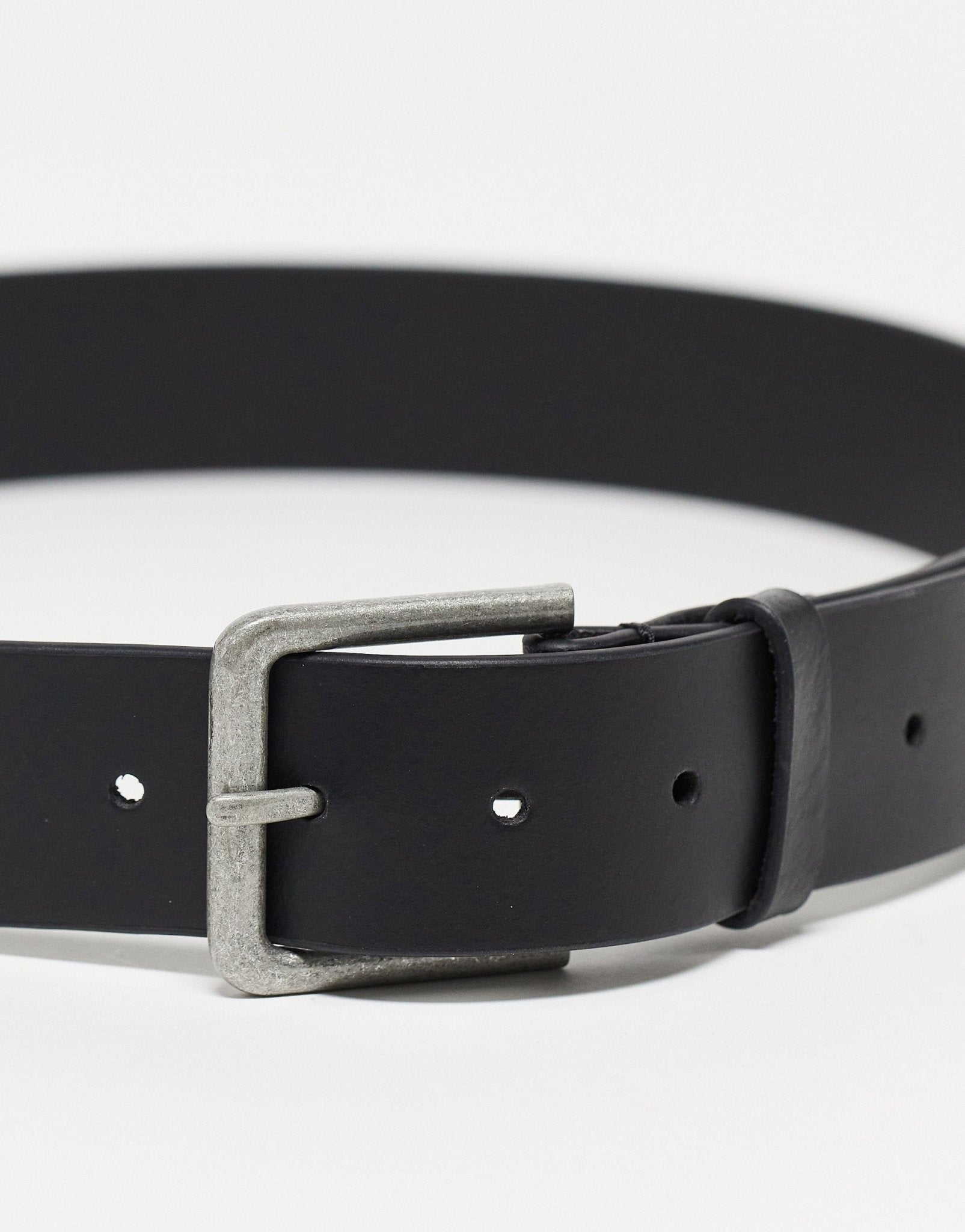 ASOS DESIGN smart leather belt with burnished silver buckle in black - ASOS Sample Sale