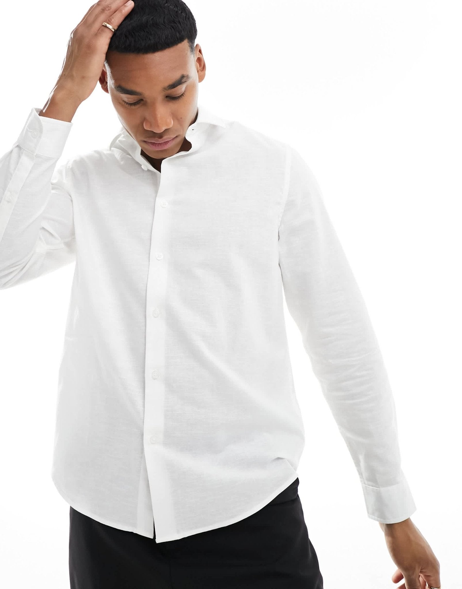 ASOS DESIGN smart linen regular shirt in white - ASOS Sample Sale