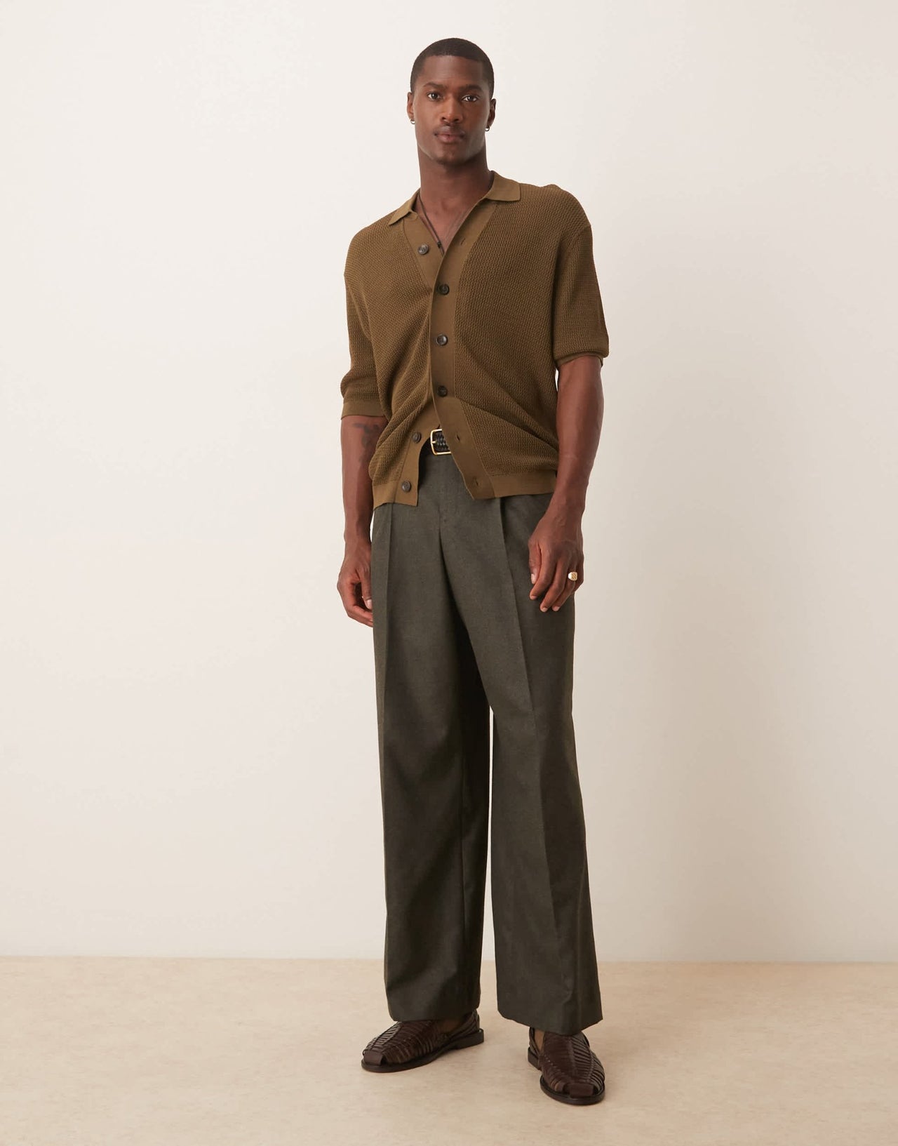 ASOS DESIGN smart loose leg trousers with front pleats in charcoal brushed fabric with - ASOS Sample Sale