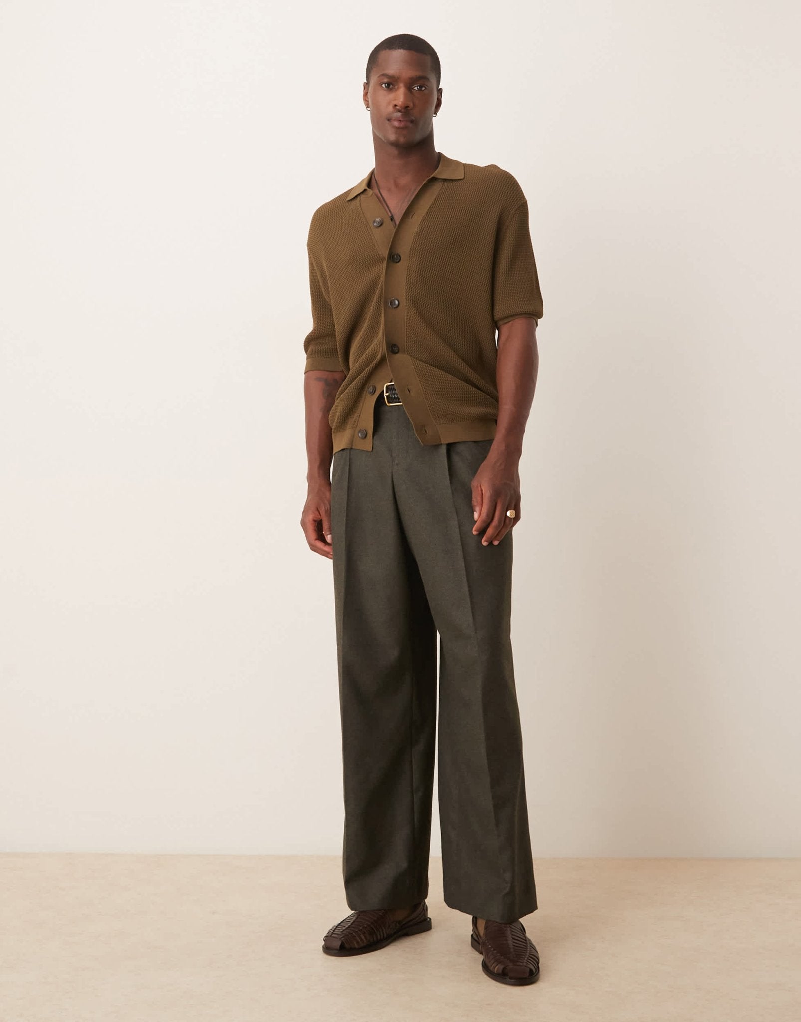ASOS DESIGN smart loose leg trousers with front pleats in charcoal brushed fabric with - ASOS Sample Sale