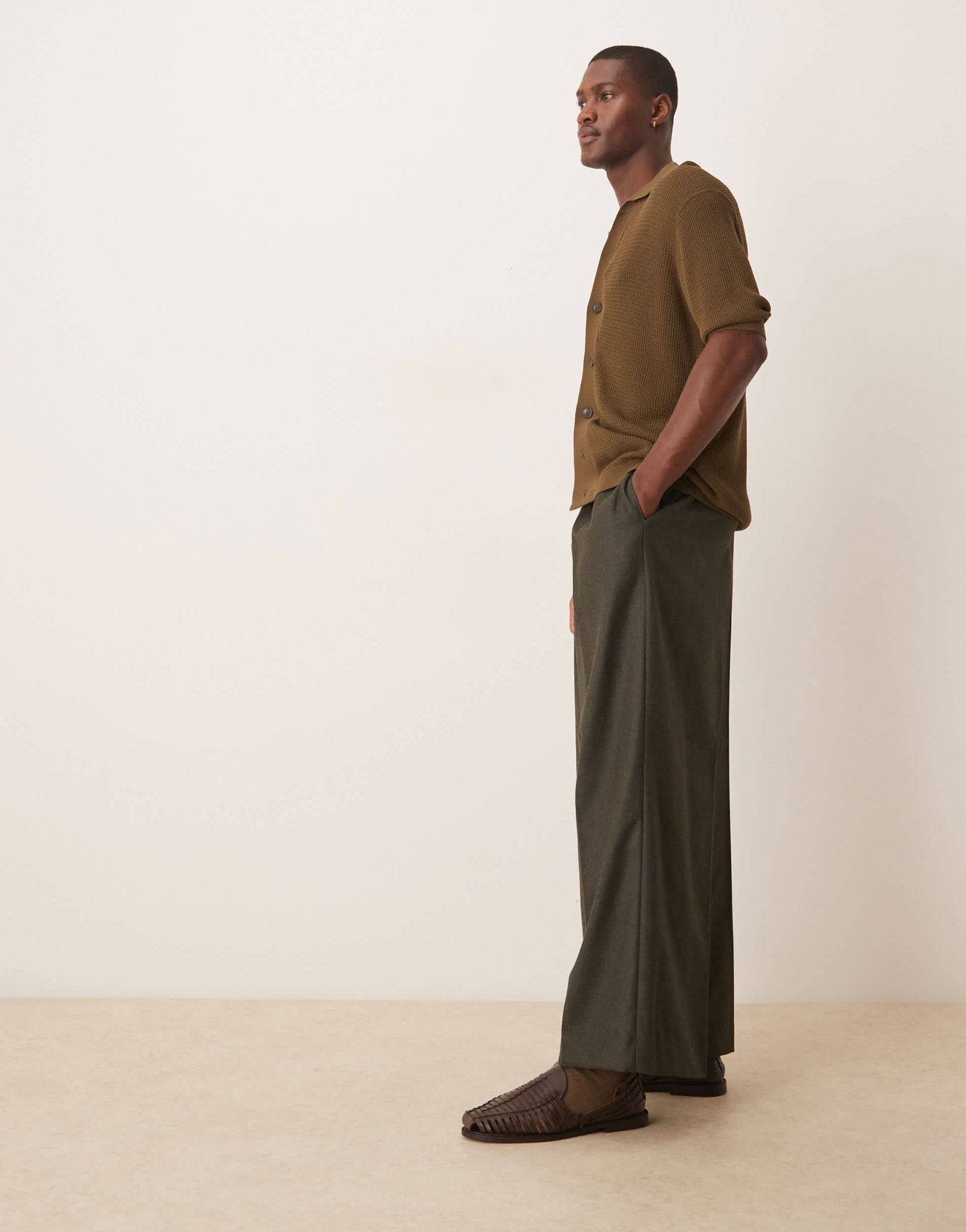 ASOS DESIGN smart loose leg trousers with front pleats in charcoal brushed fabric with - ASOS Sample Sale