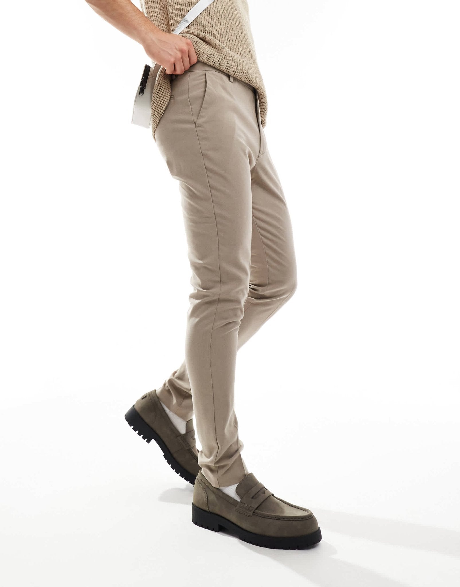 ASOS DESIGN smart new slim fit trousers in stone - ASOS Sample Sale
