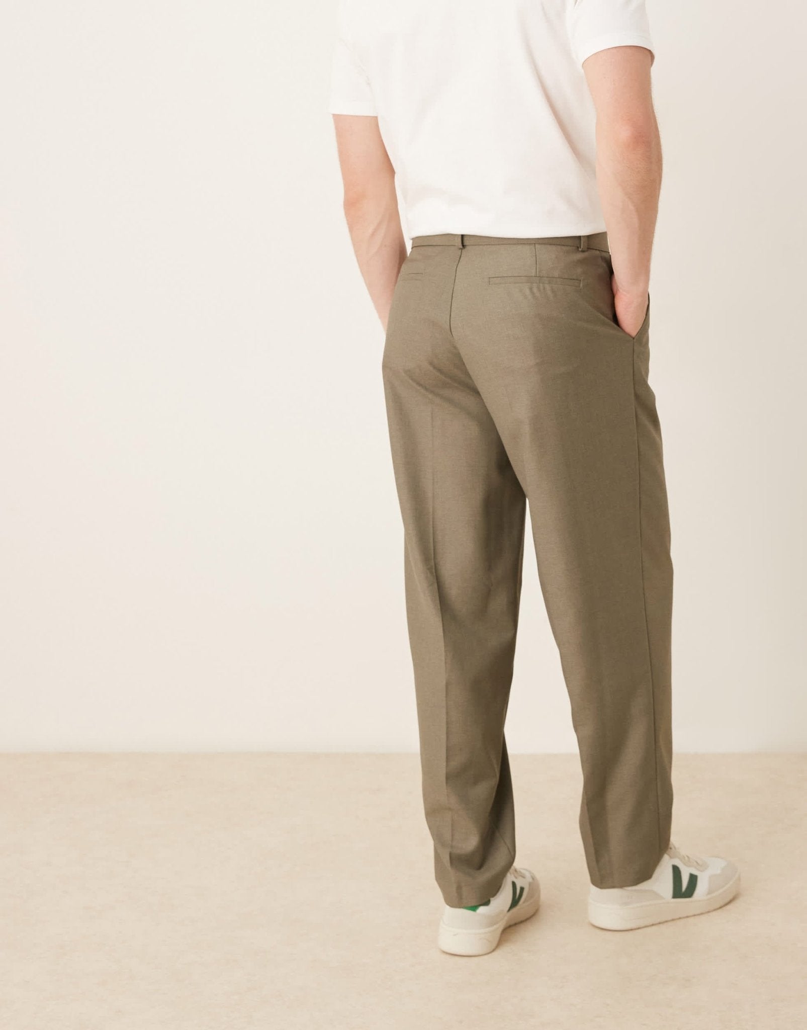 ASOS DESIGN smart oversized tapered belted trousers with front pleat in khaki - ASOS Sample Sale