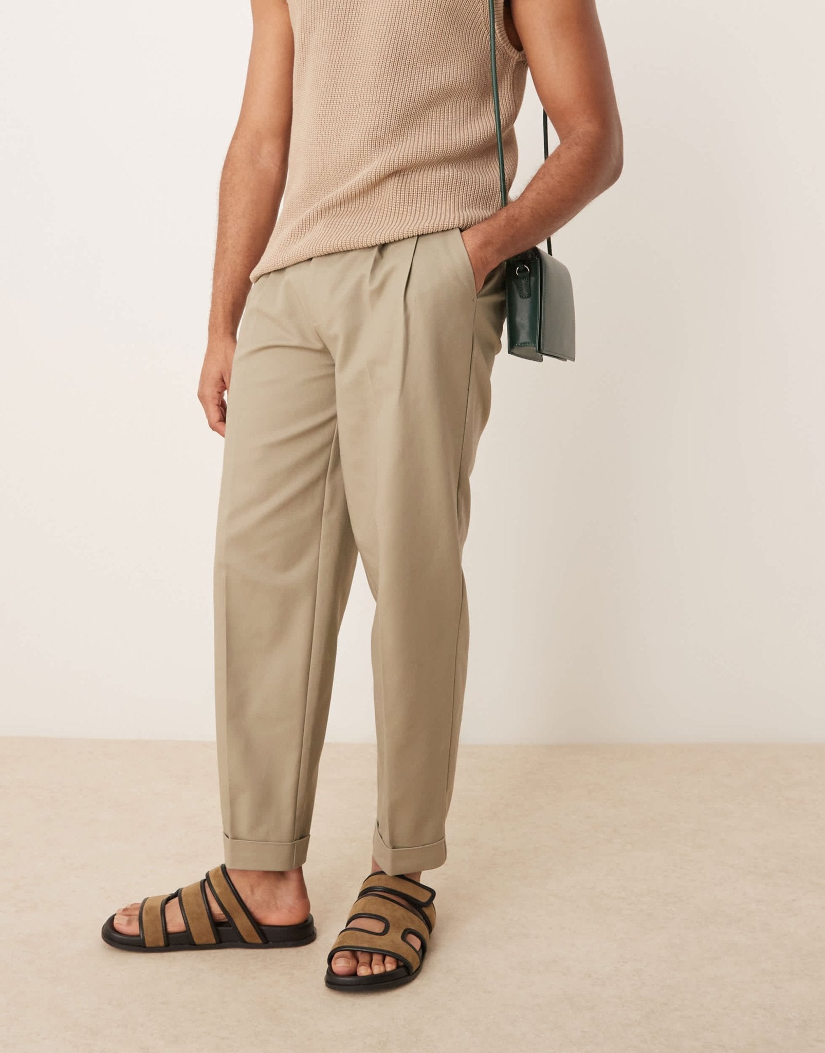 ASOS DESIGN smart oversized tapered cotton chino trousers in khaki - ASOS Sample Sale