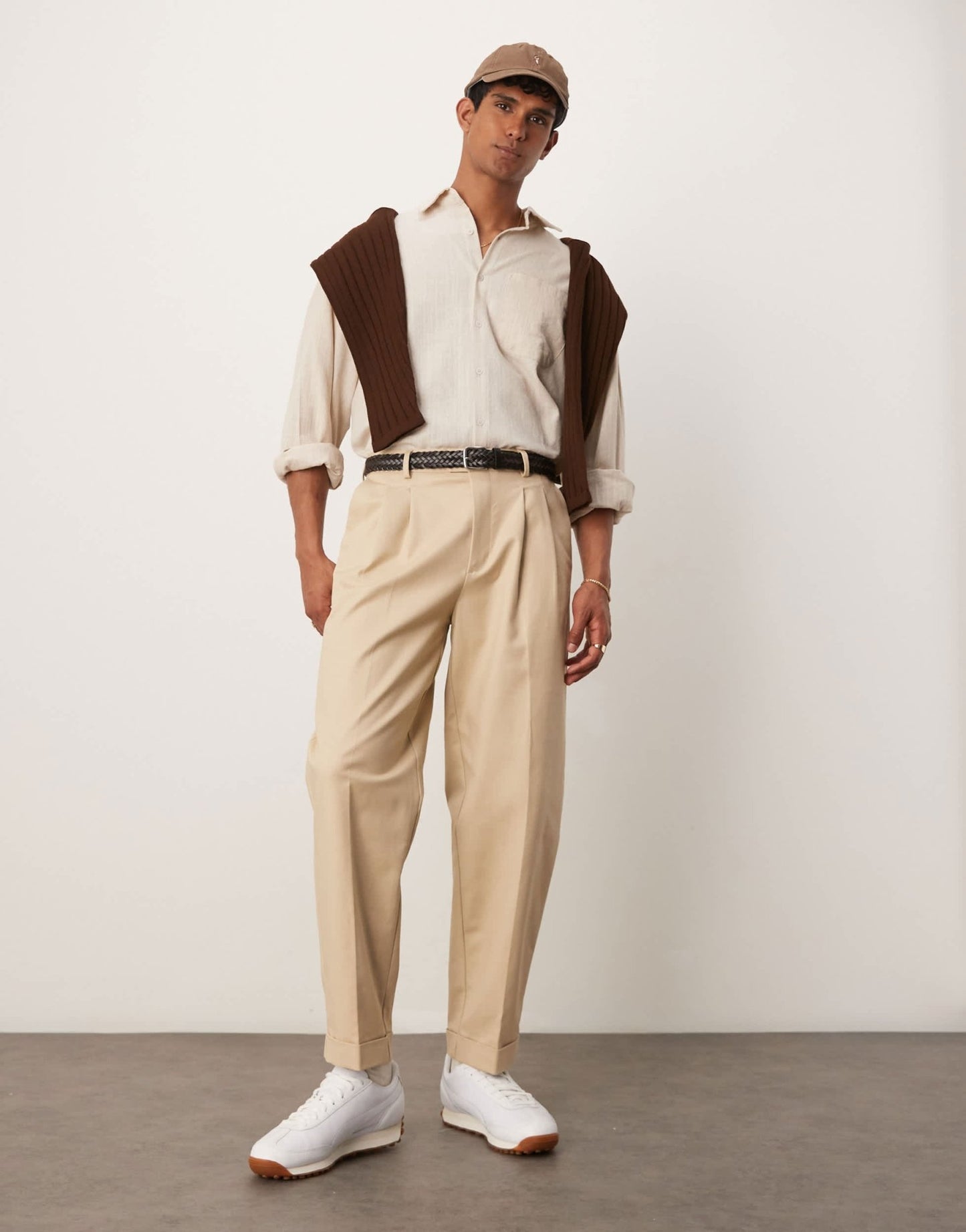 ASOS DESIGN smart oversized tapered cotton chino trousers in stone - ASOS Sample Sale