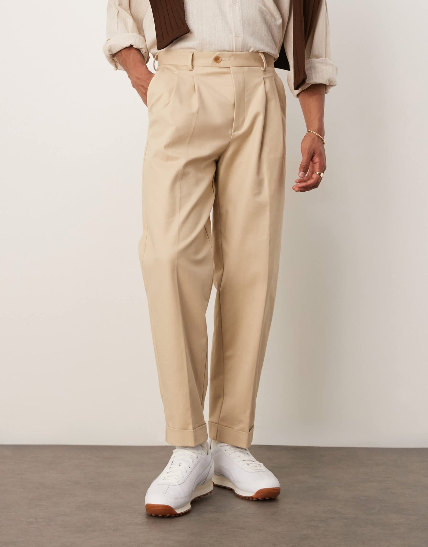 ASOS DESIGN smart oversized tapered cotton chino trousers in stone - ASOS Sample Sale