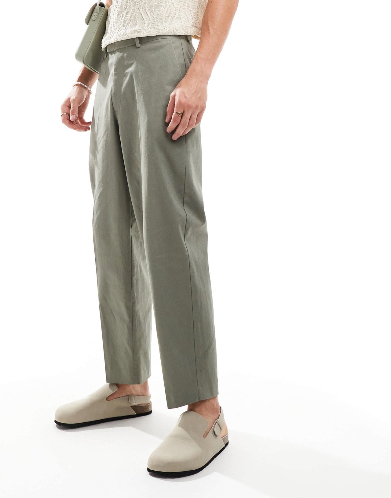 ASOS DESIGN smart oversized tapered linen blend trousers in dusty green - ASOS Sample Sale