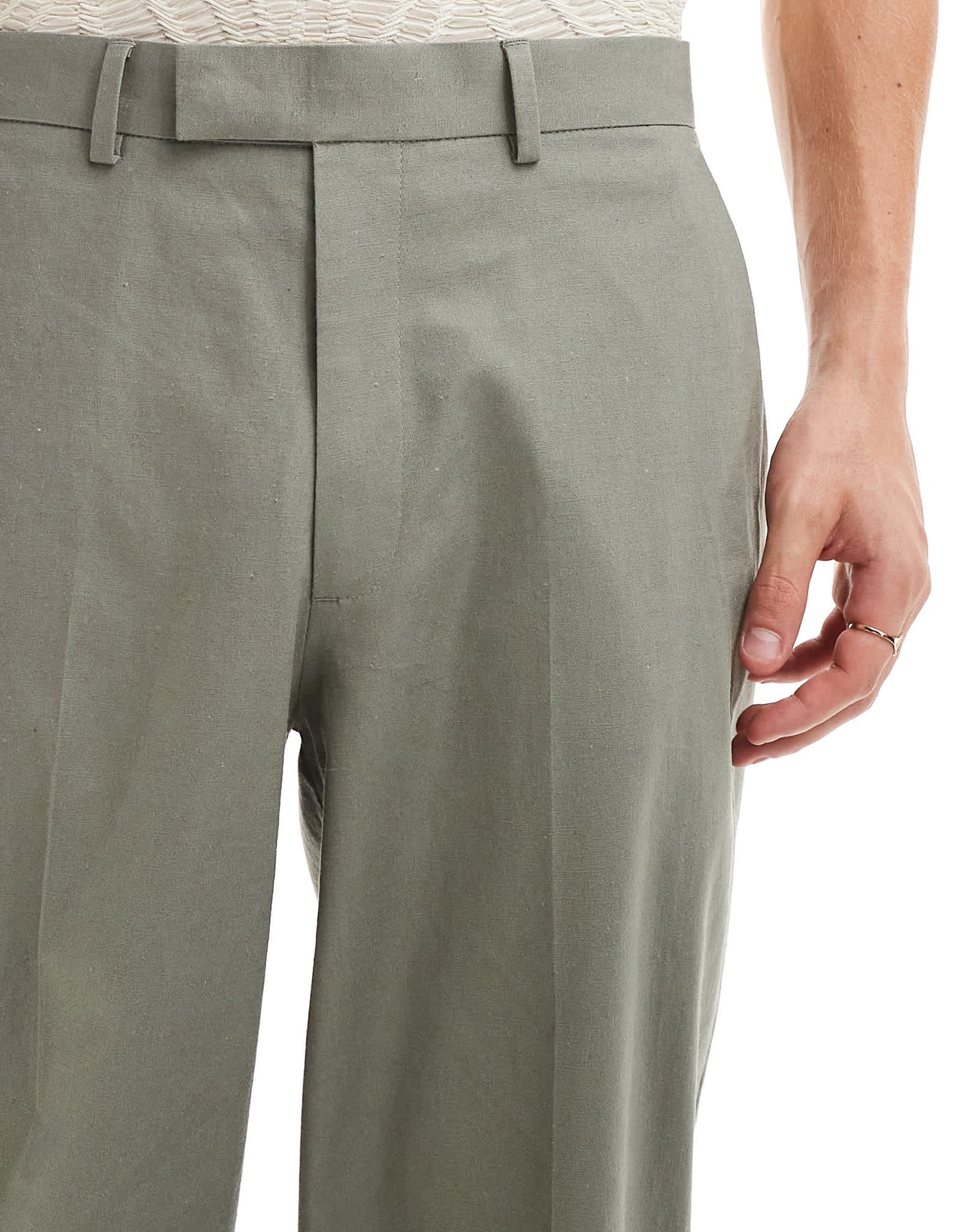 ASOS DESIGN smart oversized tapered linen blend trousers in dusty green - ASOS Sample Sale