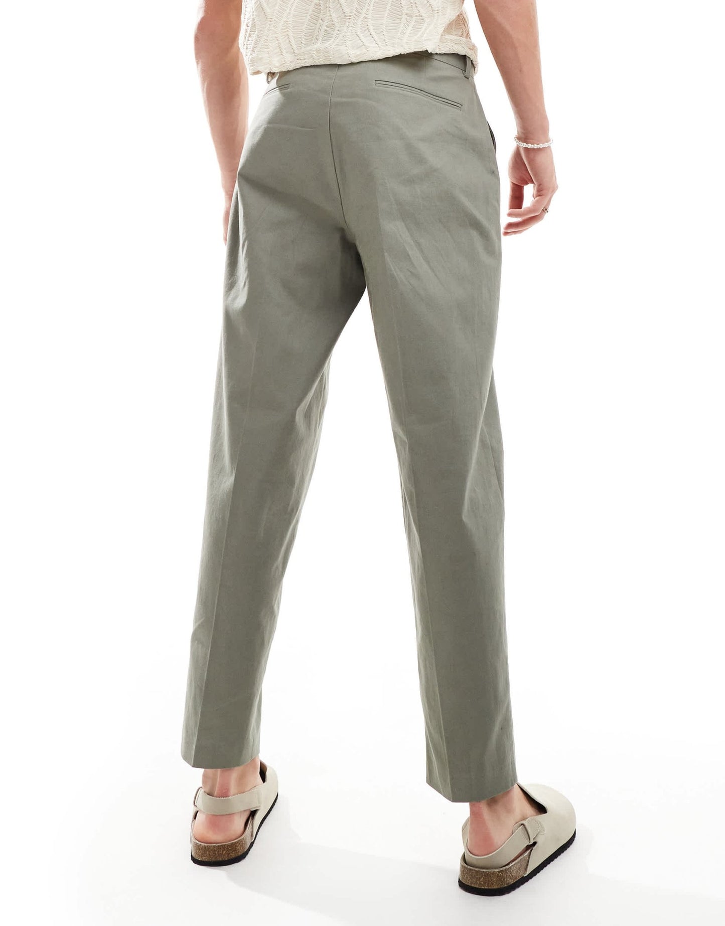 ASOS DESIGN smart oversized tapered linen blend trousers in dusty green - ASOS Sample Sale