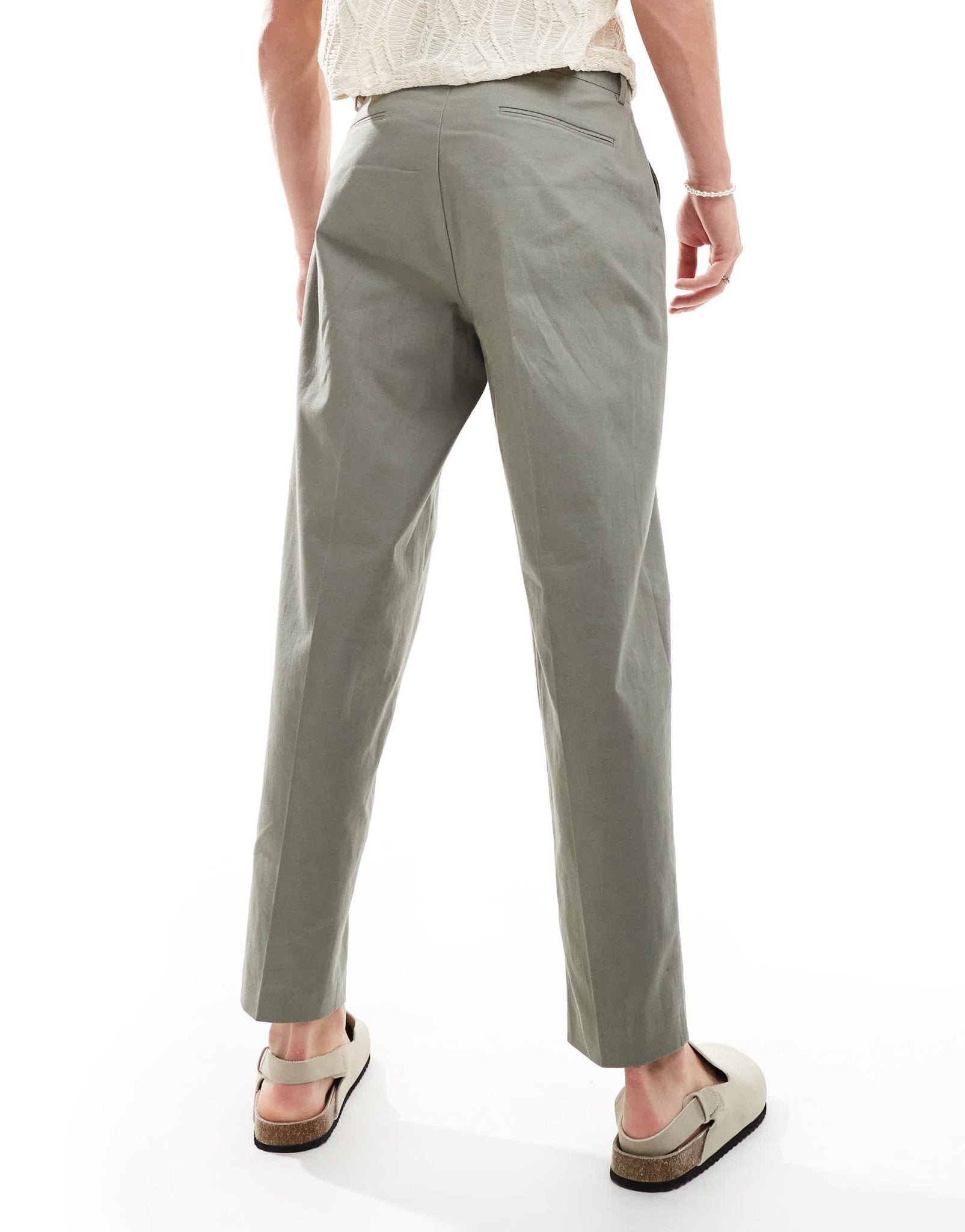 ASOS DESIGN smart oversized tapered linen blend trousers in dusty green - ASOS Sample Sale