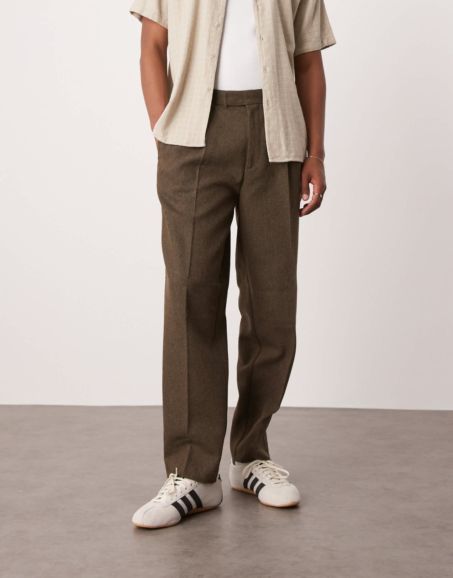 ASOS DESIGN smart oversized tapered pleated trousers in brown with wool twill - ASOS Sample Sale