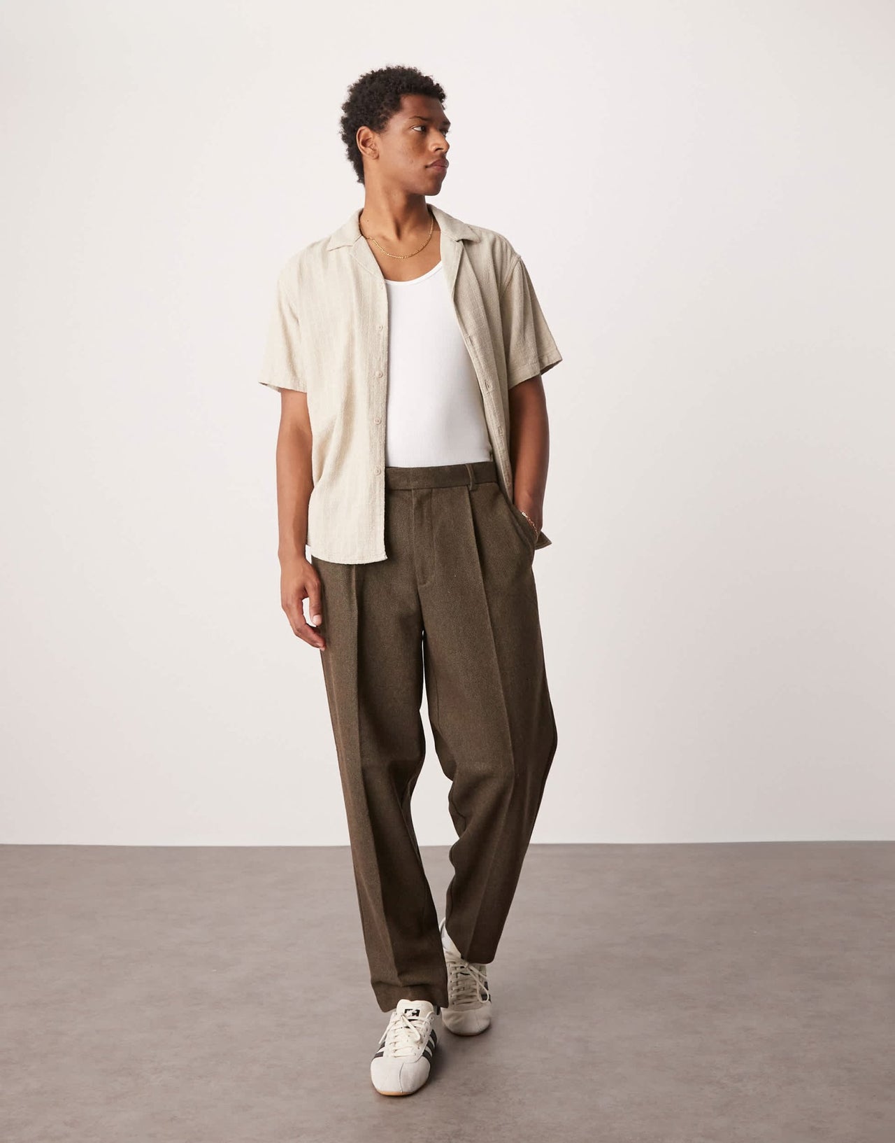 ASOS DESIGN smart oversized tapered pleated trousers in brown with wool twill - ASOS Sample Sale
