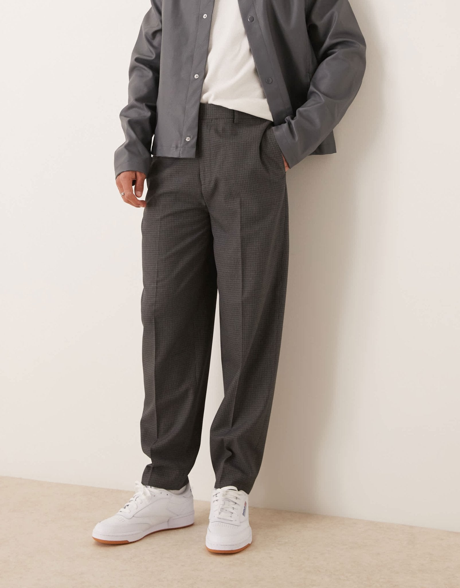 ASOS DESIGN smart oversized tapered trousers in charcoal check - ASOS Sample Sale