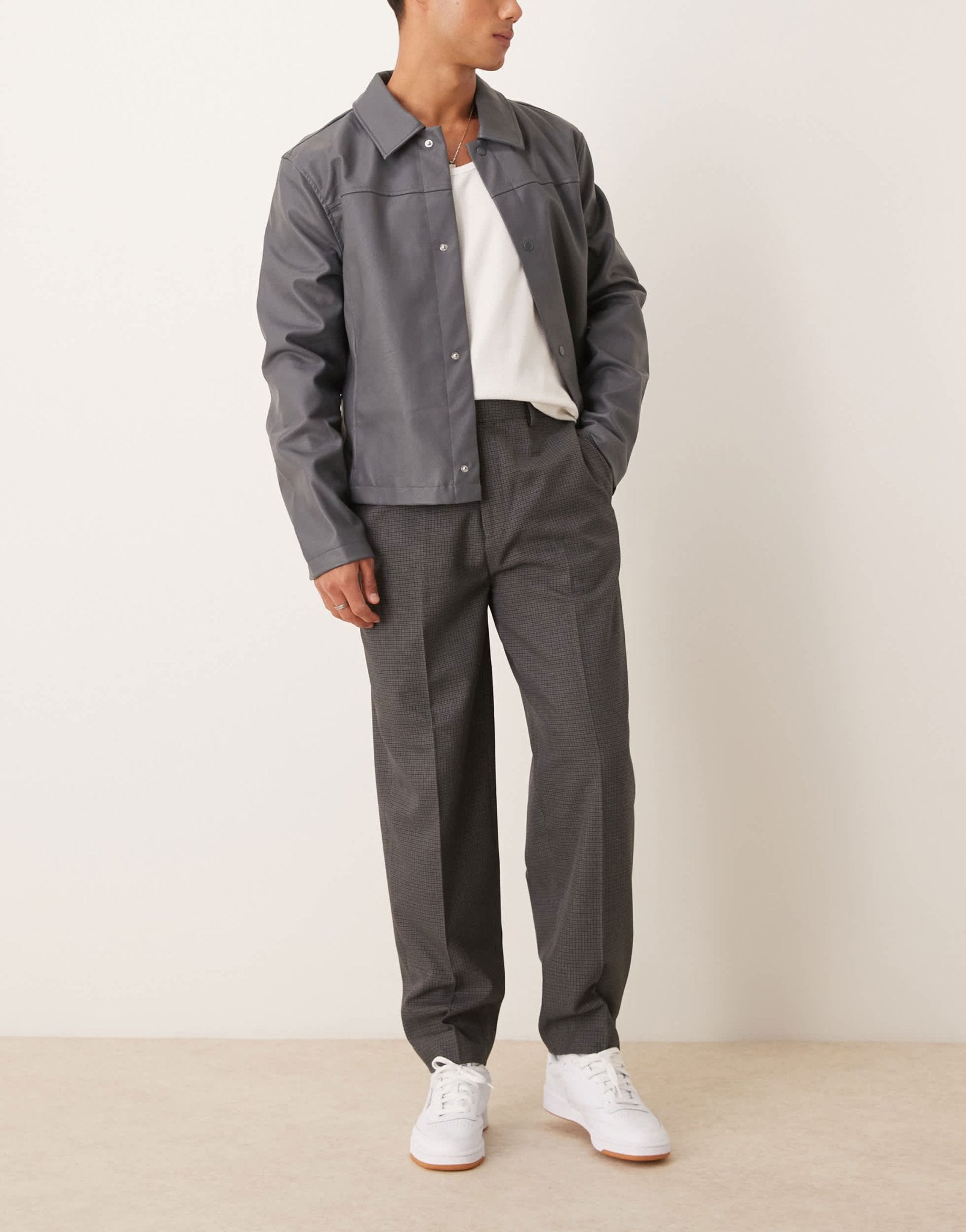 ASOS DESIGN smart oversized tapered trousers in charcoal check - ASOS Sample Sale