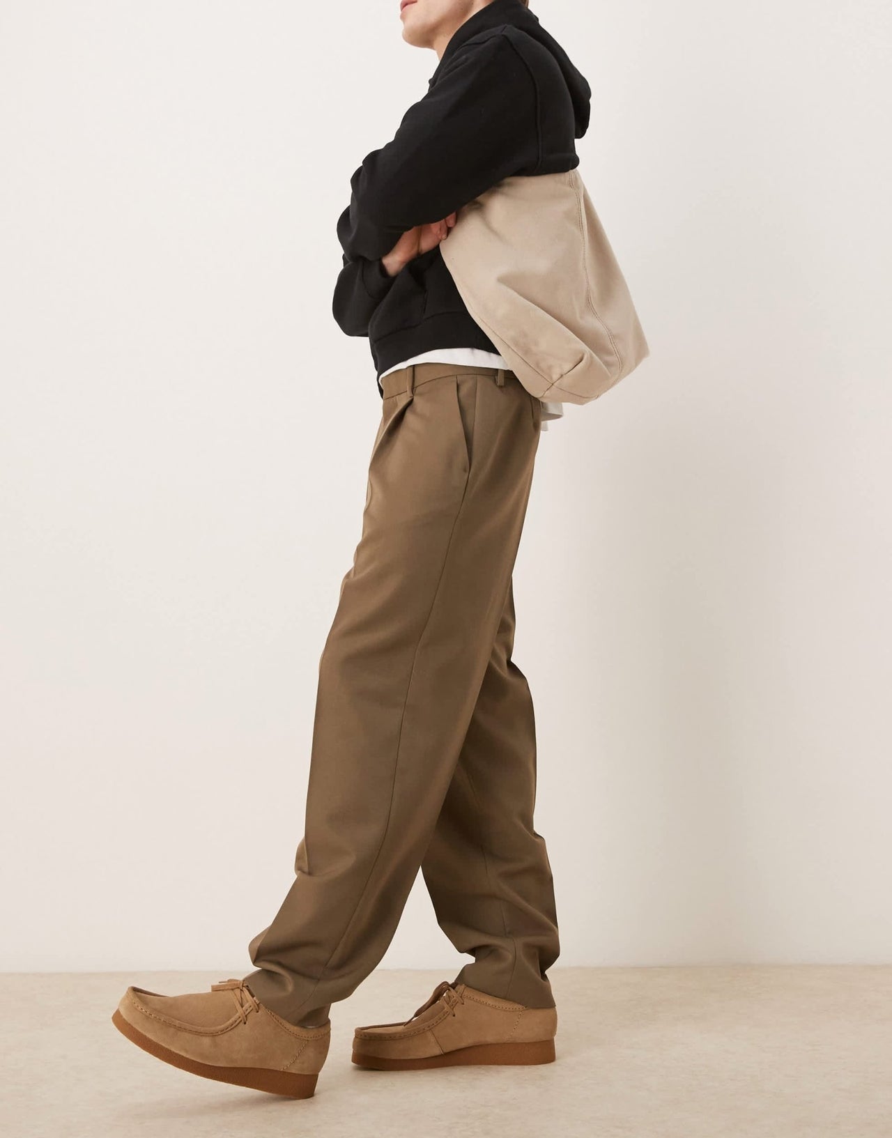 ASOS DESIGN smart oversized tapered trousers with front pleat in khaki - ASOS Sample Sale