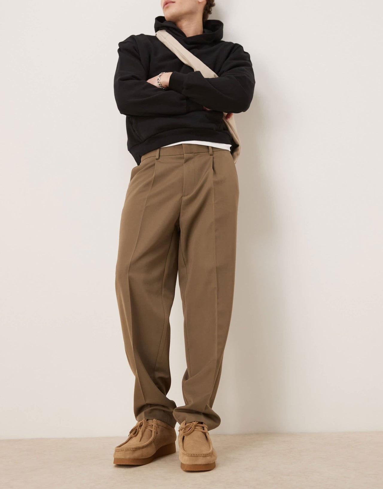 ASOS DESIGN smart oversized tapered trousers with front pleat in khaki - ASOS Sample Sale