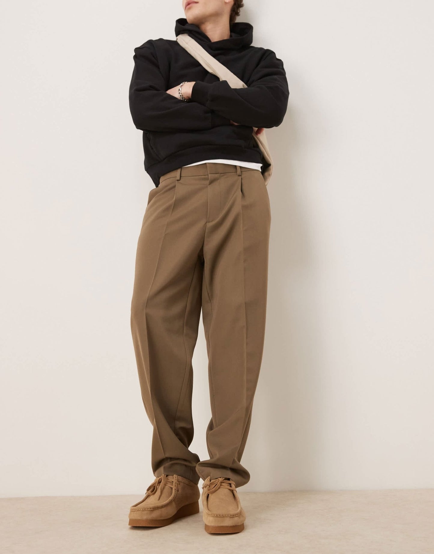 ASOS DESIGN smart oversized tapered trousers with front pleat in khaki - ASOS Sample Sale