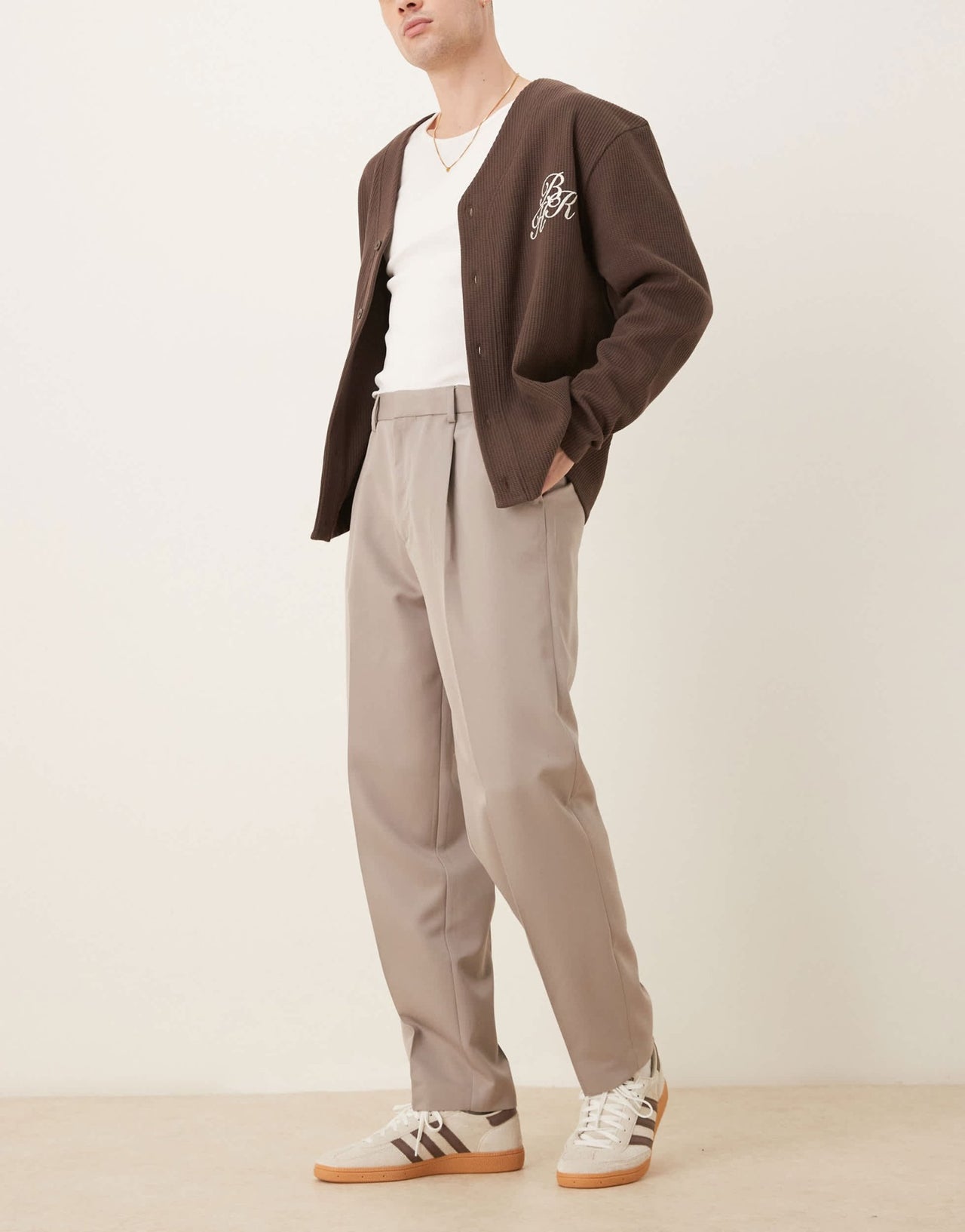 ASOS DESIGN smart oversized tapered trousers with front pleats in dark stone - ASOS Sample Sale