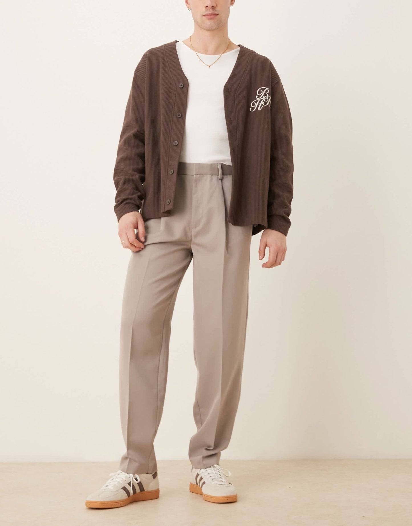 ASOS DESIGN smart oversized tapered trousers with front pleats in dark stone - ASOS Sample Sale