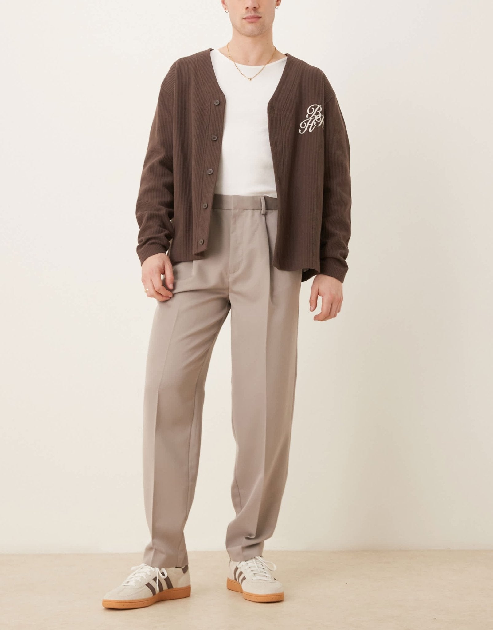ASOS DESIGN smart oversized tapered trousers with front pleats in dark stone - ASOS Sample Sale