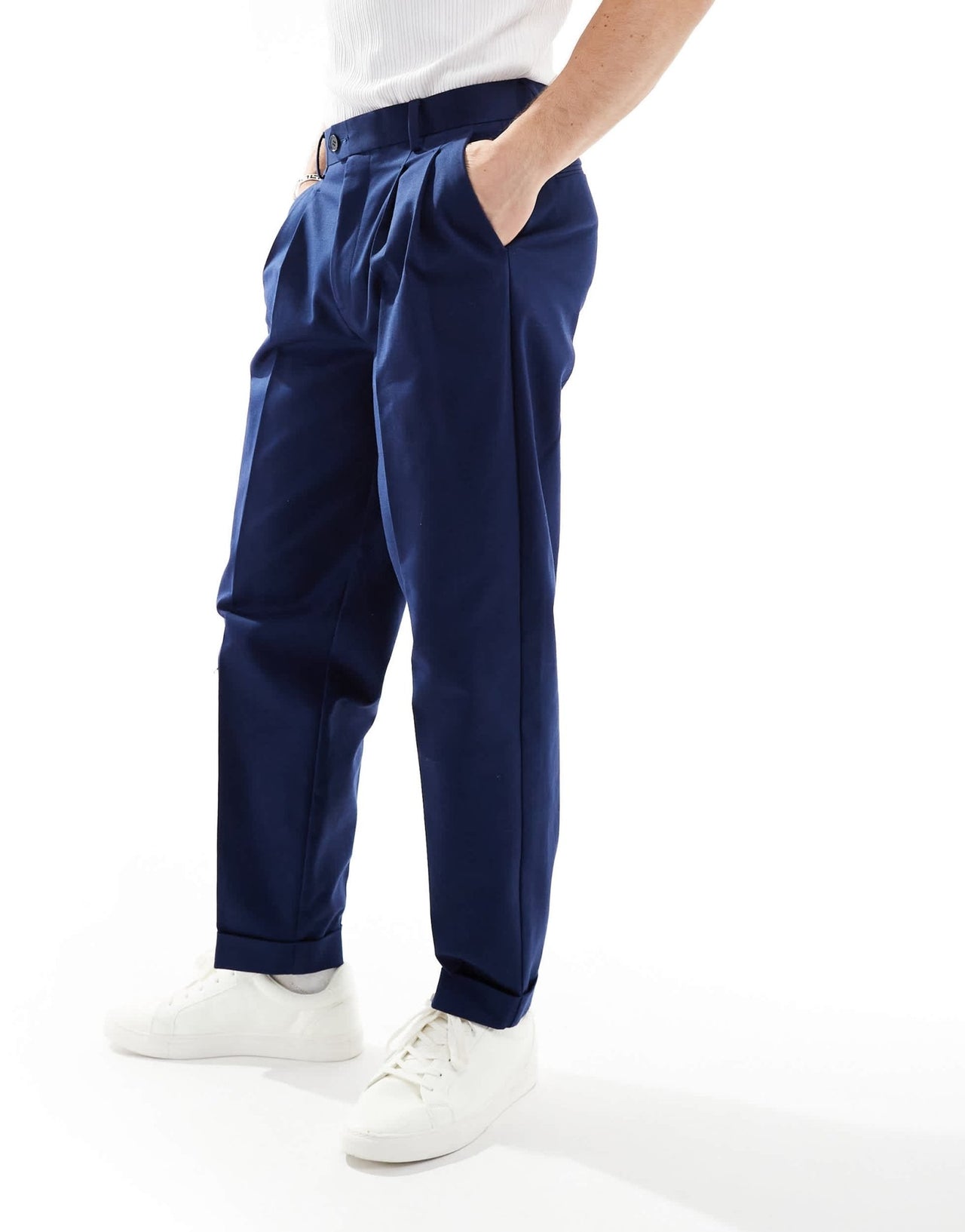 ASOS DESIGN smart premium cotton oversized tapered chino trousers in navy - ASOS Sample Sale