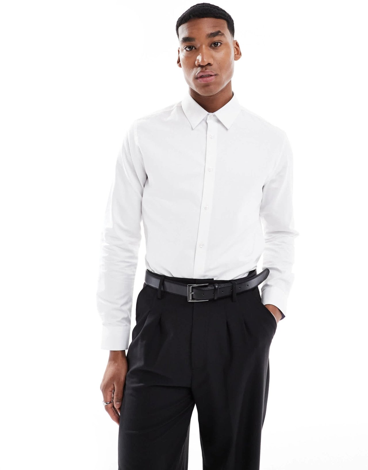 ASOS DESIGN smart slim herringbone shirt in white - ASOS Sample Sale