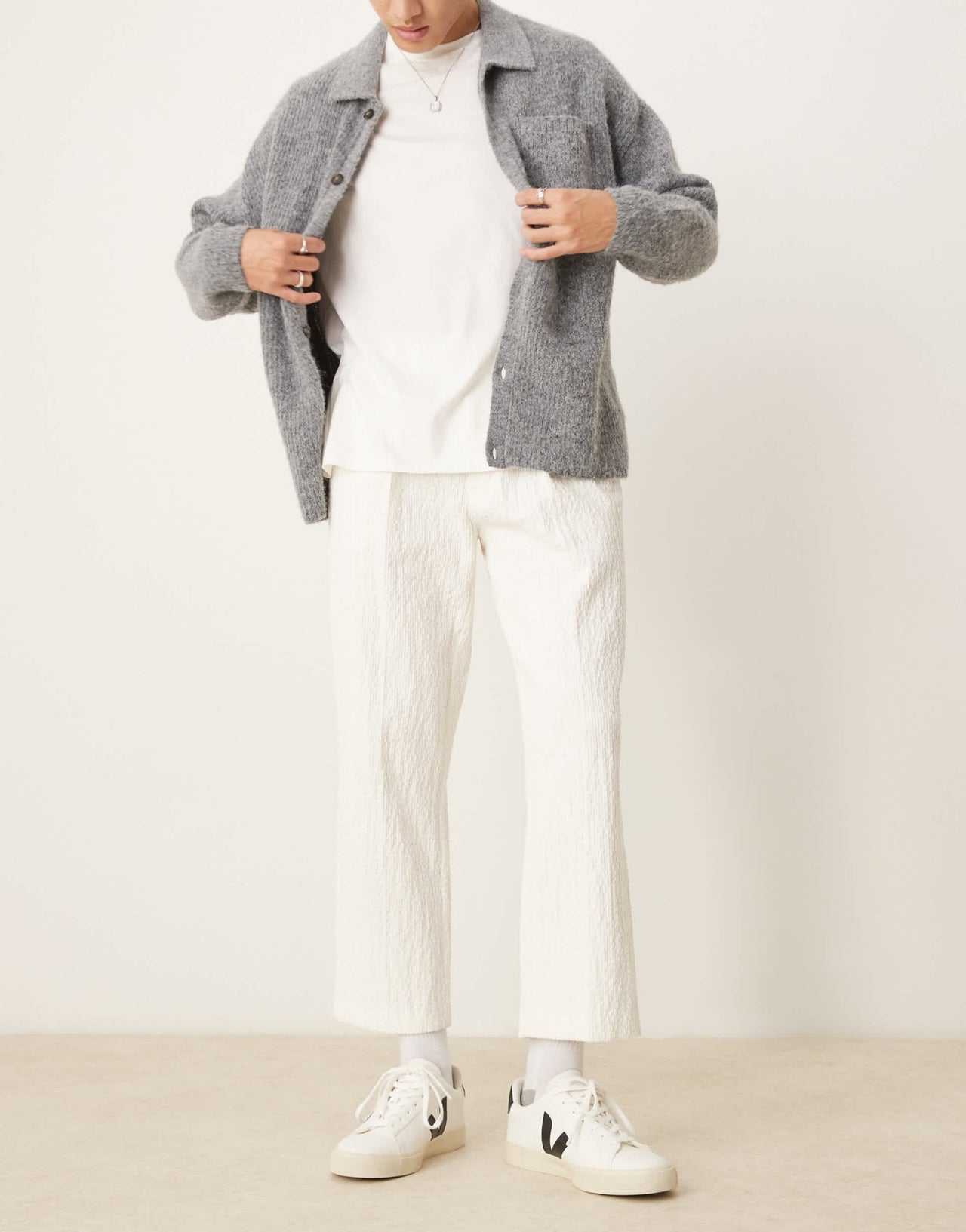 ASOS DESIGN smart straight cropped trousers in white crinkled velvet - ASOS Sample Sale