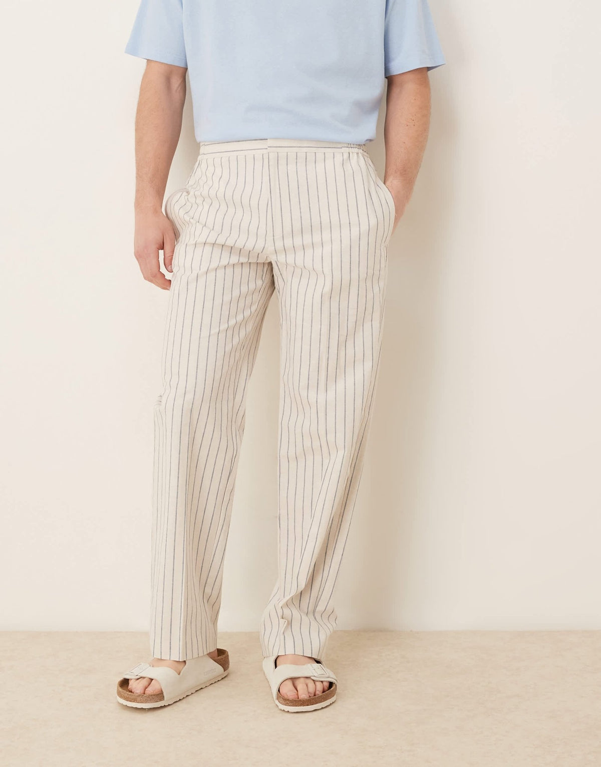 ASOS DESIGN smart straight leg cotton blend trousers in white pinstripe - ASOS Sample Sale