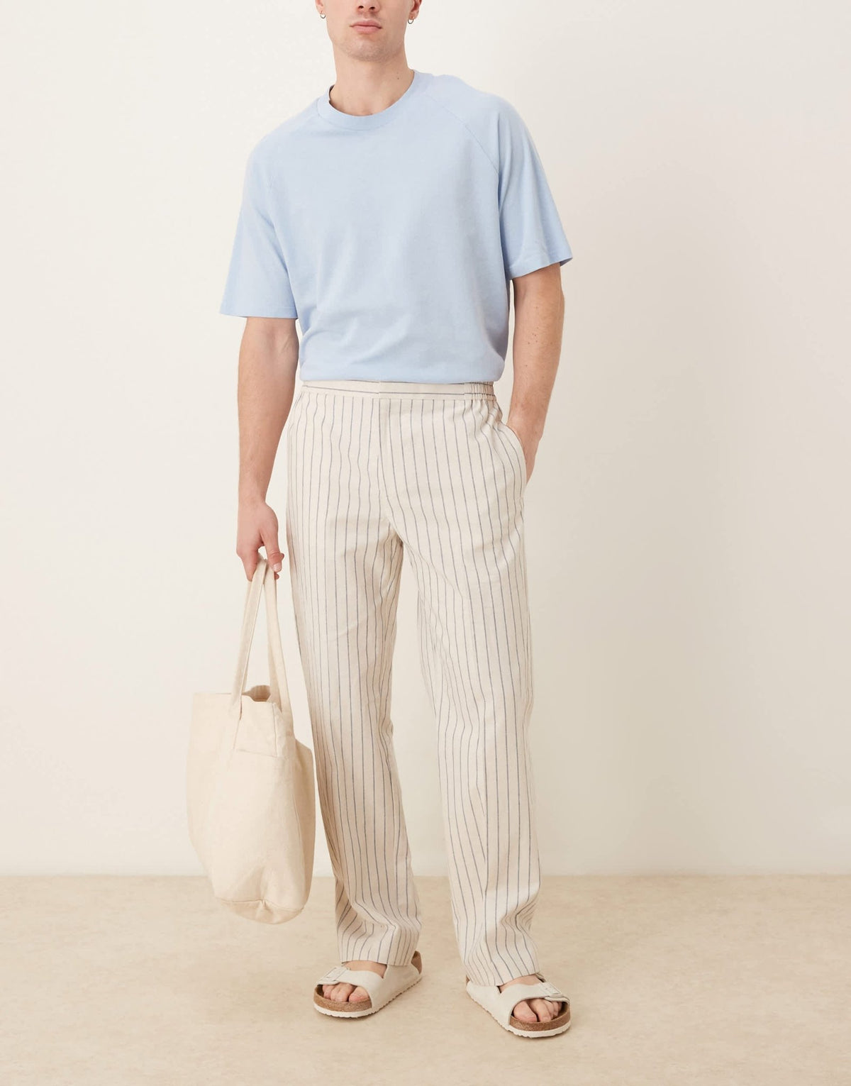 ASOS DESIGN smart straight leg cotton blend trousers in white pinstripe - ASOS Sample Sale
