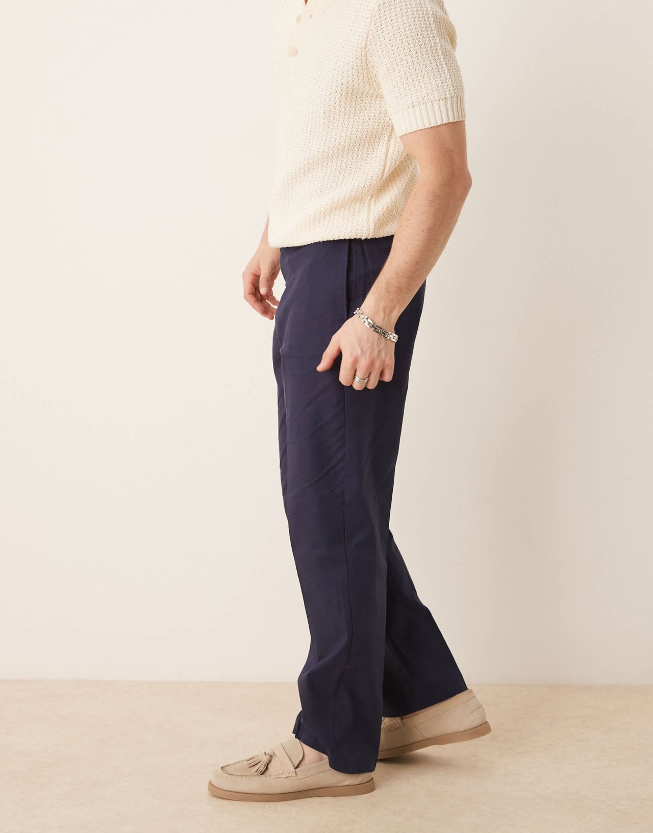ASOS DESIGN smart straight leg linen blend trousers in navy - ASOS Sample Sale